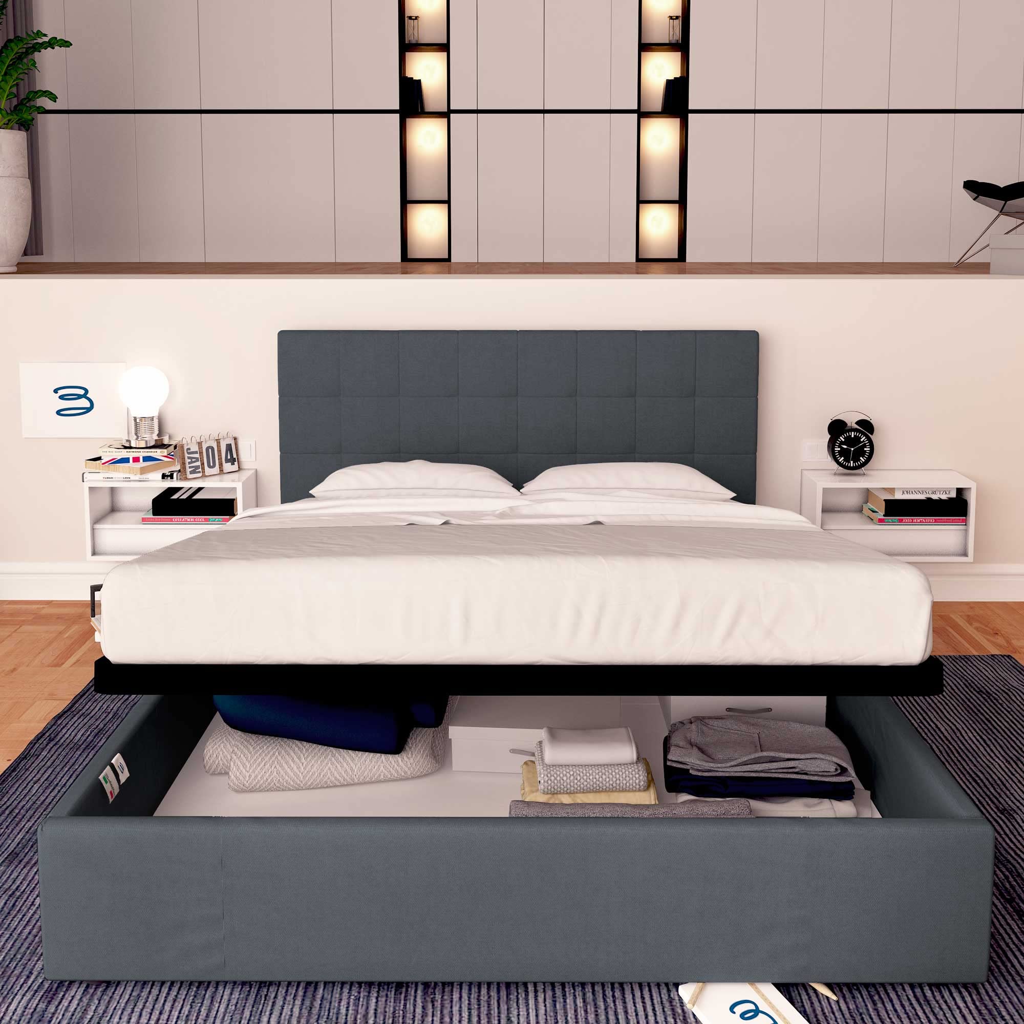 Baldiflex Single Bed Frame with Storage, Dublin Fabric Model, Slatted Base for Single Mattresses, 90 x 190 cm, Elegant Headboard, Anthracite Gray - Perfect for Small Bedrooms, Guest Rooms & Space-Saving Solutions