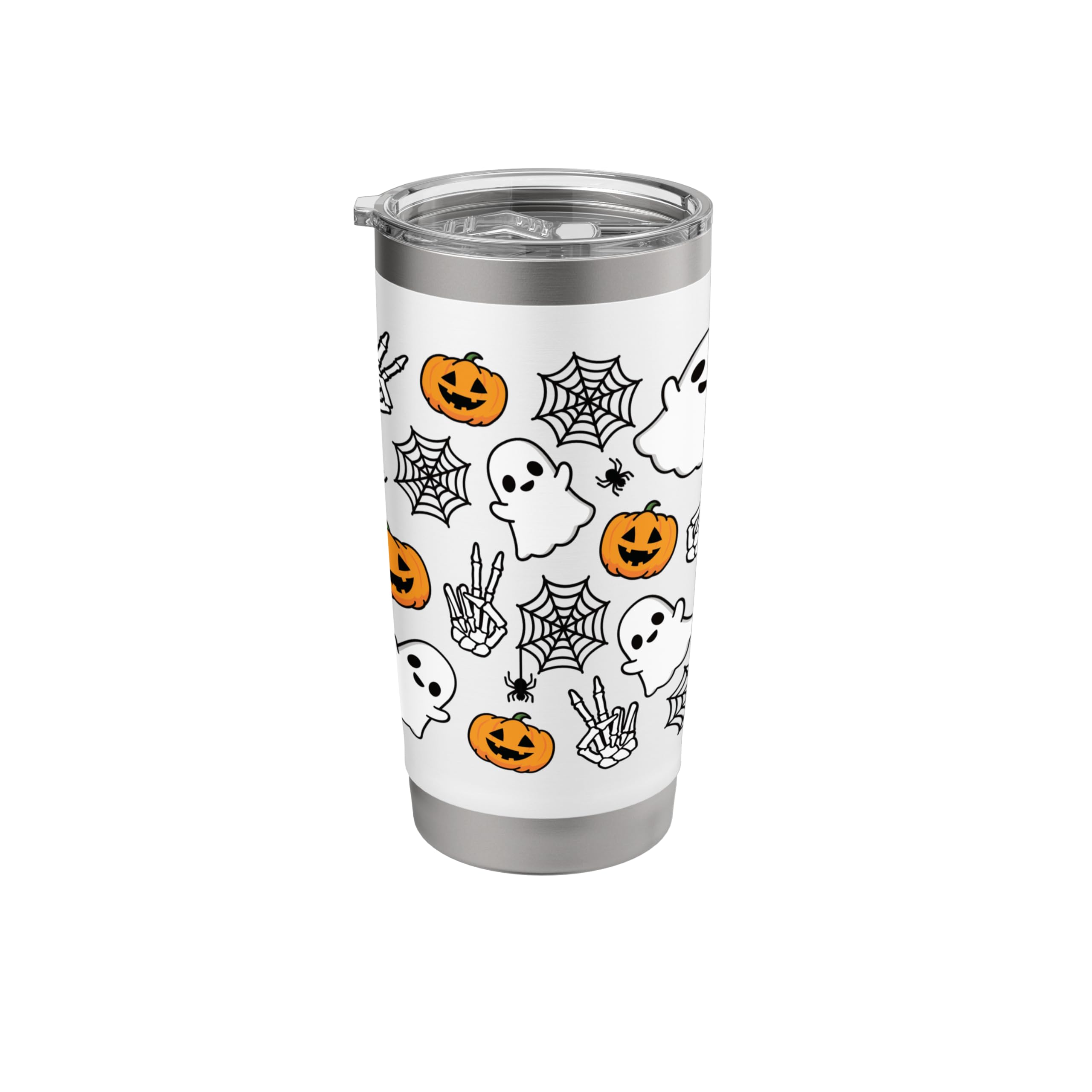Spooky Ghost Pumpkin Halloween Stainless Steel Tumbler with Lid - 20oz Insulated Travel Mug for Coffee & Tea, Cute Fall Gift for Women - Perfect for Halloween Parties, Office Use & Autumn Adventures