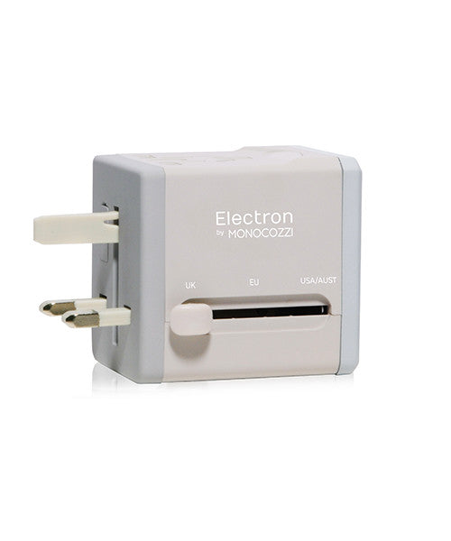 Monocozzi Smighty Global Travel Adapter with 2.1A Dual USB Ports - Universal Power Converter for International Travel (US/EU/UK/AU) - Perfect for Charging Phones, Tablets & Laptops on Vacation or Business Trips