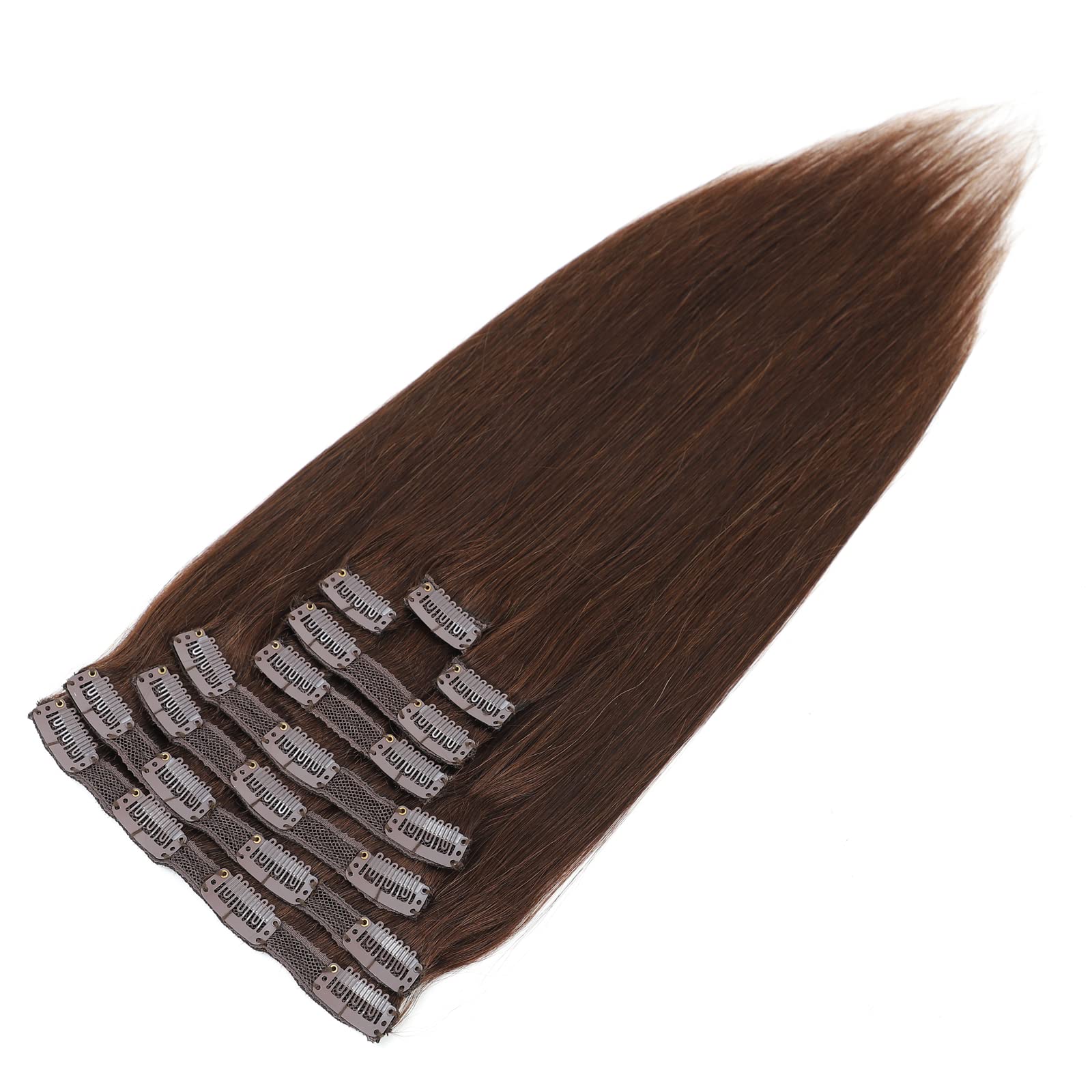 9pcs 22inch Clip in Human Hair Extensions - 130g Dark Brown Remy Hair, Straight & Soft Natural Hair Extensions for Thickening & Styling | Perfect for Parties, Weddings & Daily Wear