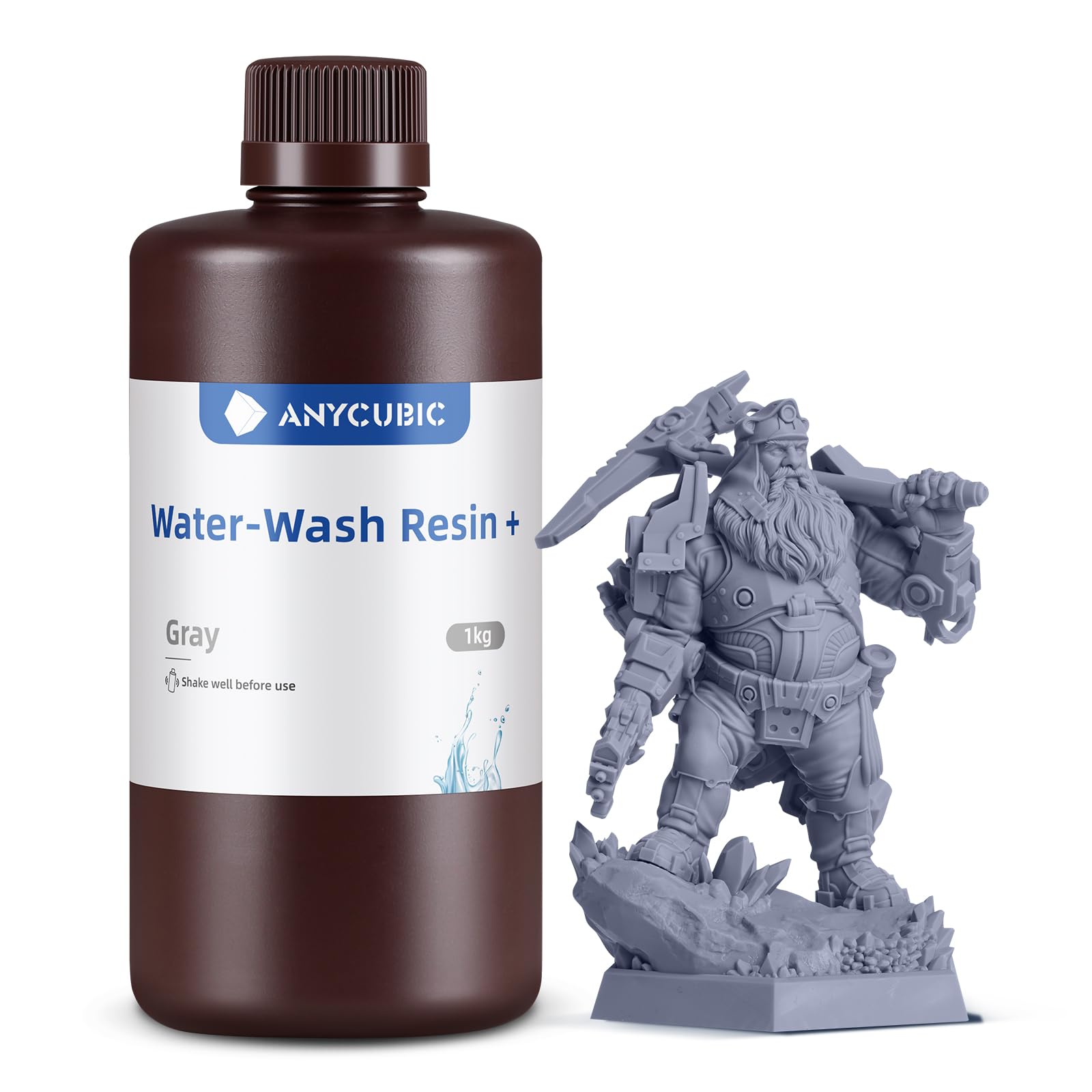ANYCUBIC Upgraded Water Washable 3D Printer Resin - 405nm High Precision Photopolymer Resin with Low Shrinkage for 4K/8K/12K LCD & DLP 3D Printers (1000g, Grey) - Perfect for Miniatures, Jewelry & Detailed Model Printing