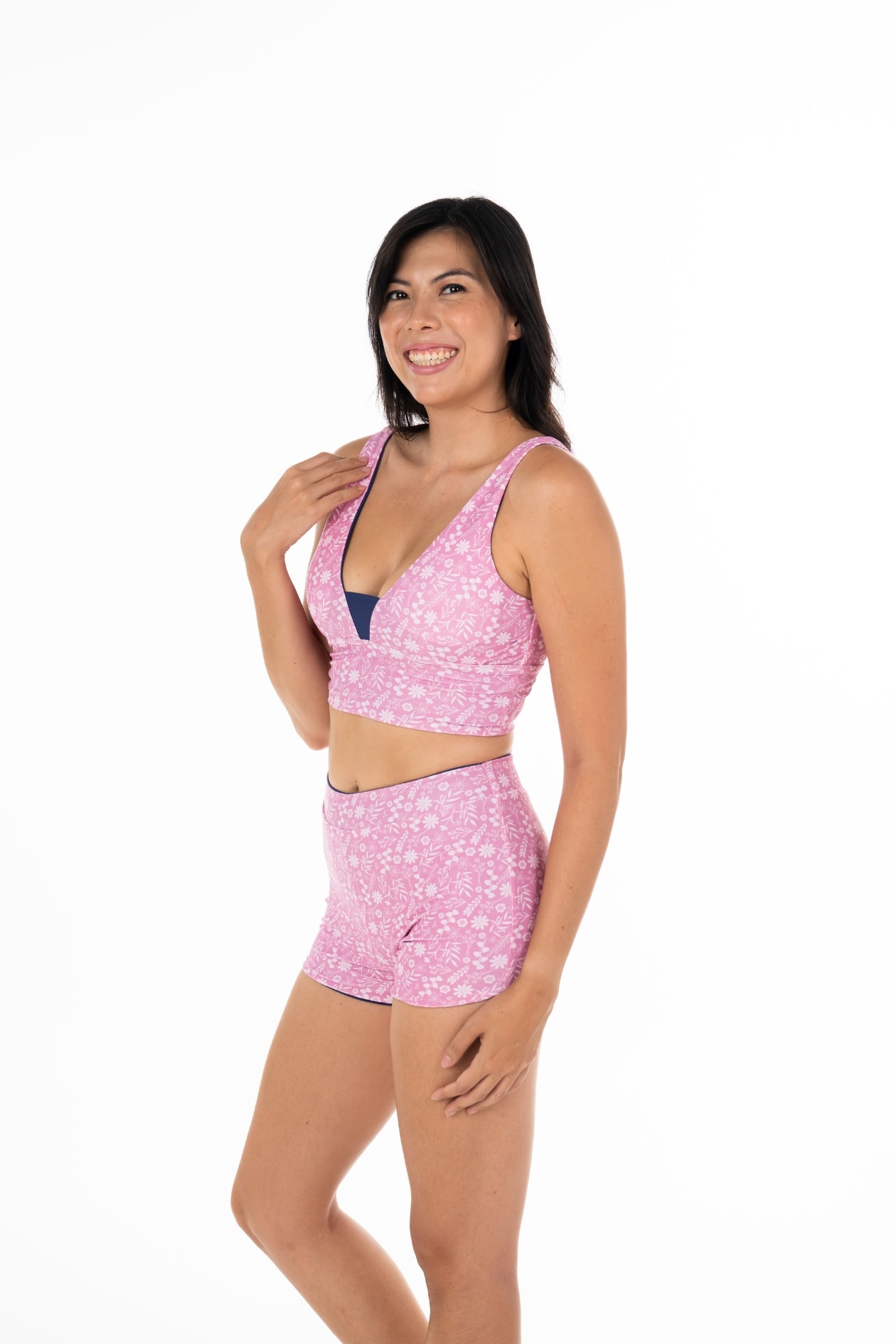 Reversible Sipadan Crop Bikini Top - Midnight & Floral Print - Perfect for Beach Vacations, Pool Parties & Summer Getaways