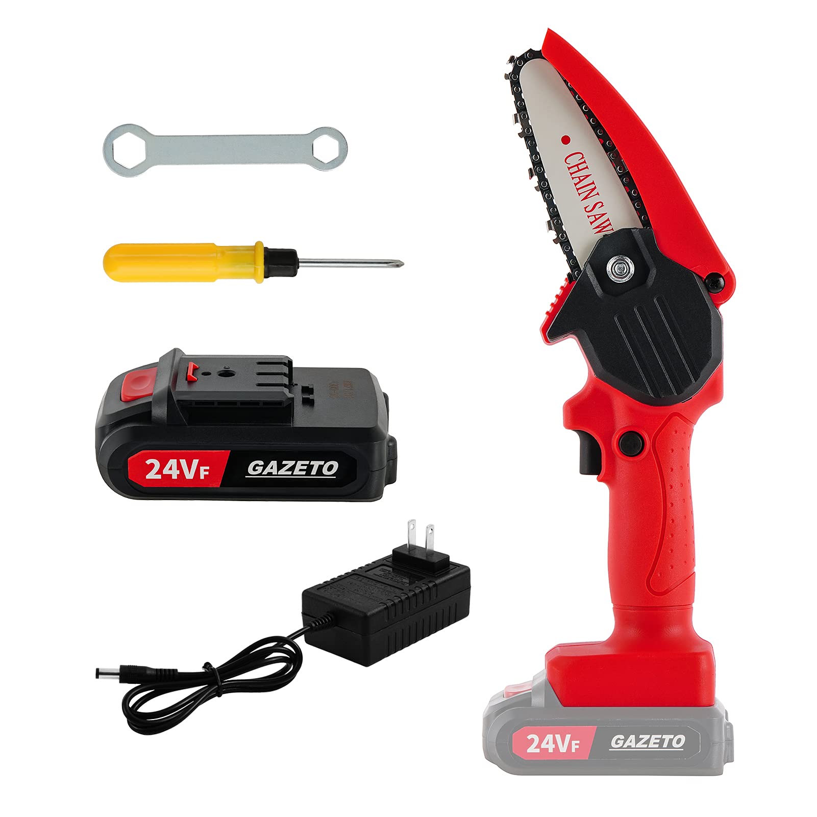 Gazeto Mini Chainsaw Cordless - Handheld Electric Chainsaw for Wood Cutting, Pruning & Yard Work | Lightweight & Safe with Battery & Charger | Perfect for Home DIY, Gardening & Outdoor Projects