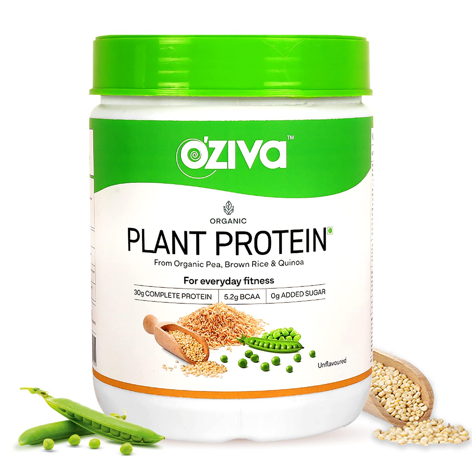 OZiva Organic Plant Protein Powder - 500g (1.1 lb) Vegan Protein Blend with Pea, Brown Rice & Quinoa | Soy-Free, Unflavored | Supports Muscle Recovery, Fitness & Immunity | Perfect for Smoothies, Shakes & Post-Workout Nutrition