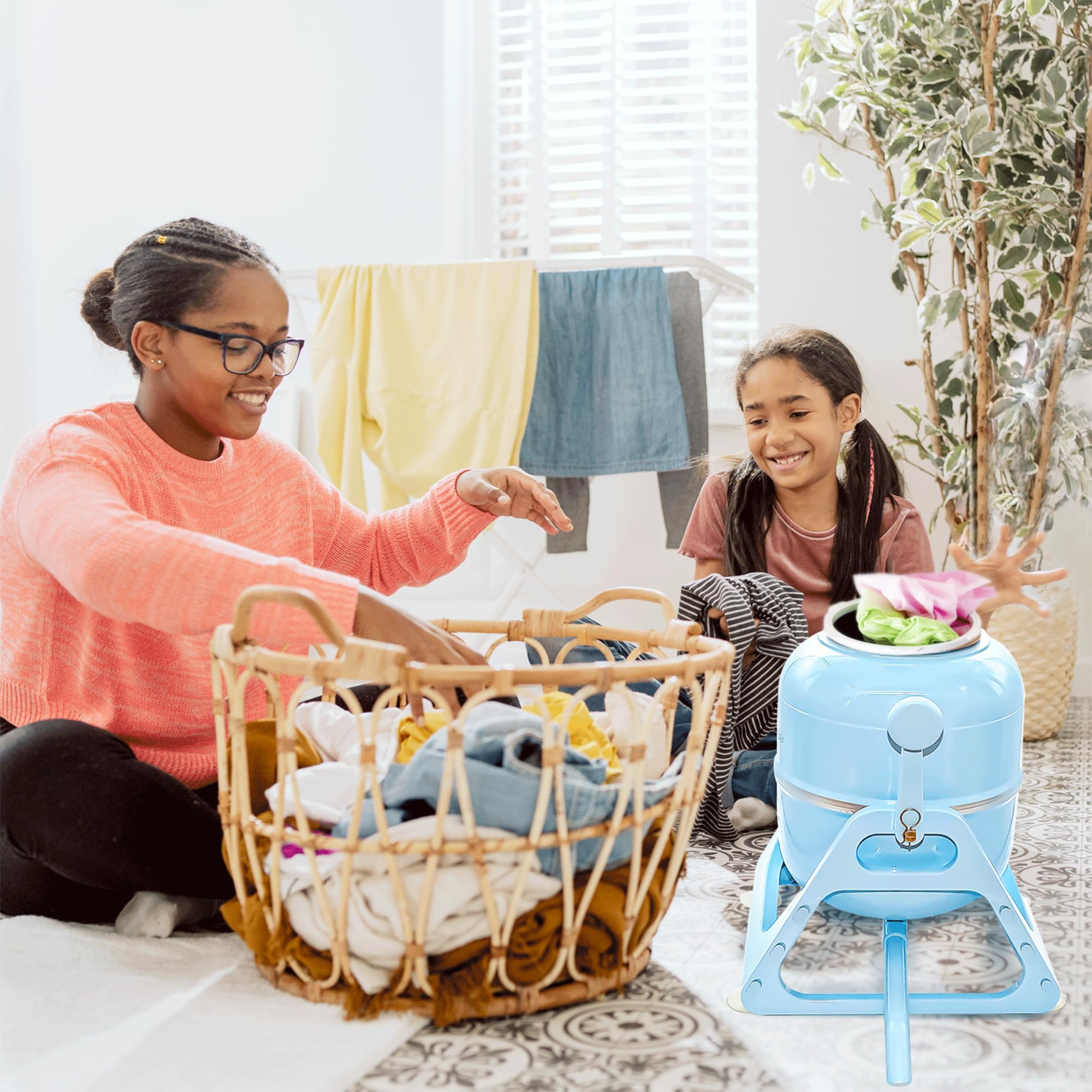 **WonderWash Portable Manual Washing Machine - Compact Non-Electric Hand Washer for Apartments, Tiny Homes & RVs - Retro Design Countertop Laundry Solution for Camping, Travel & Small Spaces - Blue**