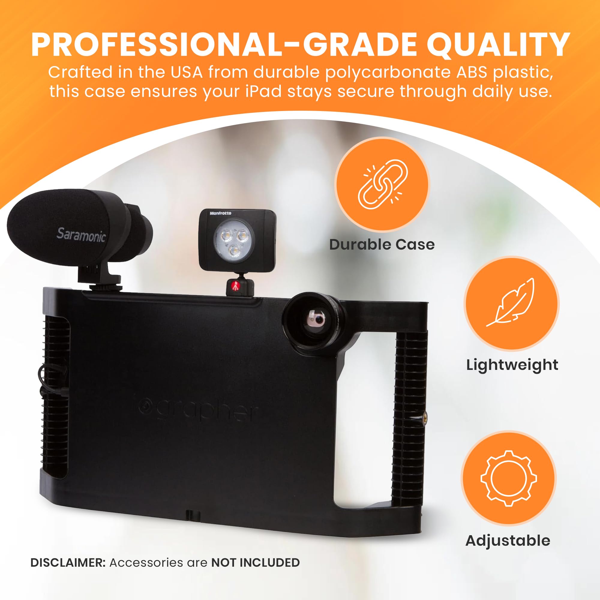 iOgrapher iPad Case with Handles - Tripod Mount Compatible with iPad 9.7, iPad Air 1/2, iPad Pro 5th/6th Gen - Durable iPad Camera Rig for Photography, Video Recording & Filmmaking - Includes 3 Cold Shoe Mounts - Perfect for Vlogging, YouTube Content Creation & Studio Productions