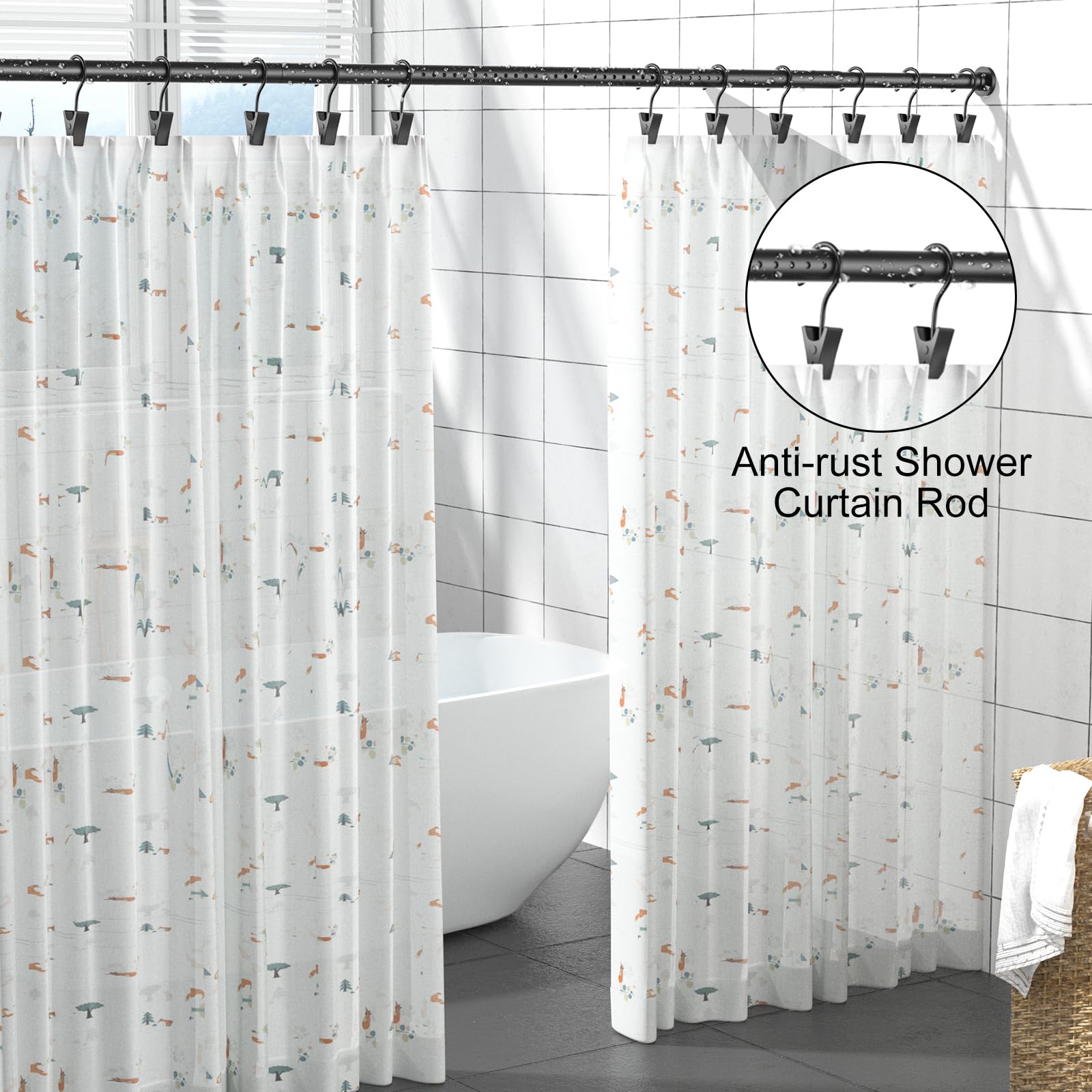 Refrze No-Drill Adjustable Tension Curtain Rod (43-83 Inch) - Black - Room Divider & Shower Rod for Bathroom, Window, and Stall - Perfect for Rentals & Temporary Spaces
