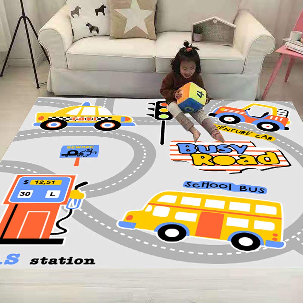 Large Soft Coral Velvet Baby Play Mat - 120x160cm Nursery Rug for Kids, Toddlers & Newborns | Non-Slip Crawling Mat with Road Traffic Design for Bedroom, Playroom & Daycare Safety