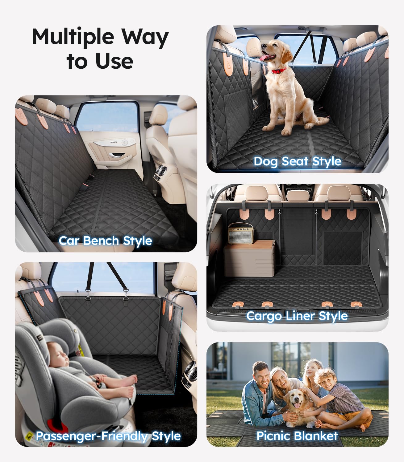 2025 Upgraded Dog Car Seat Cover for Back Seat - Heavy Duty 400lbs Hard Bottom, Anti-Scratch & Waterproof Pet Hammock - Universal Fit for Sedan, SUV, Truck, Van (Size M) - Perfect for Road Trips, Vet Visits & Outdoor Adventures