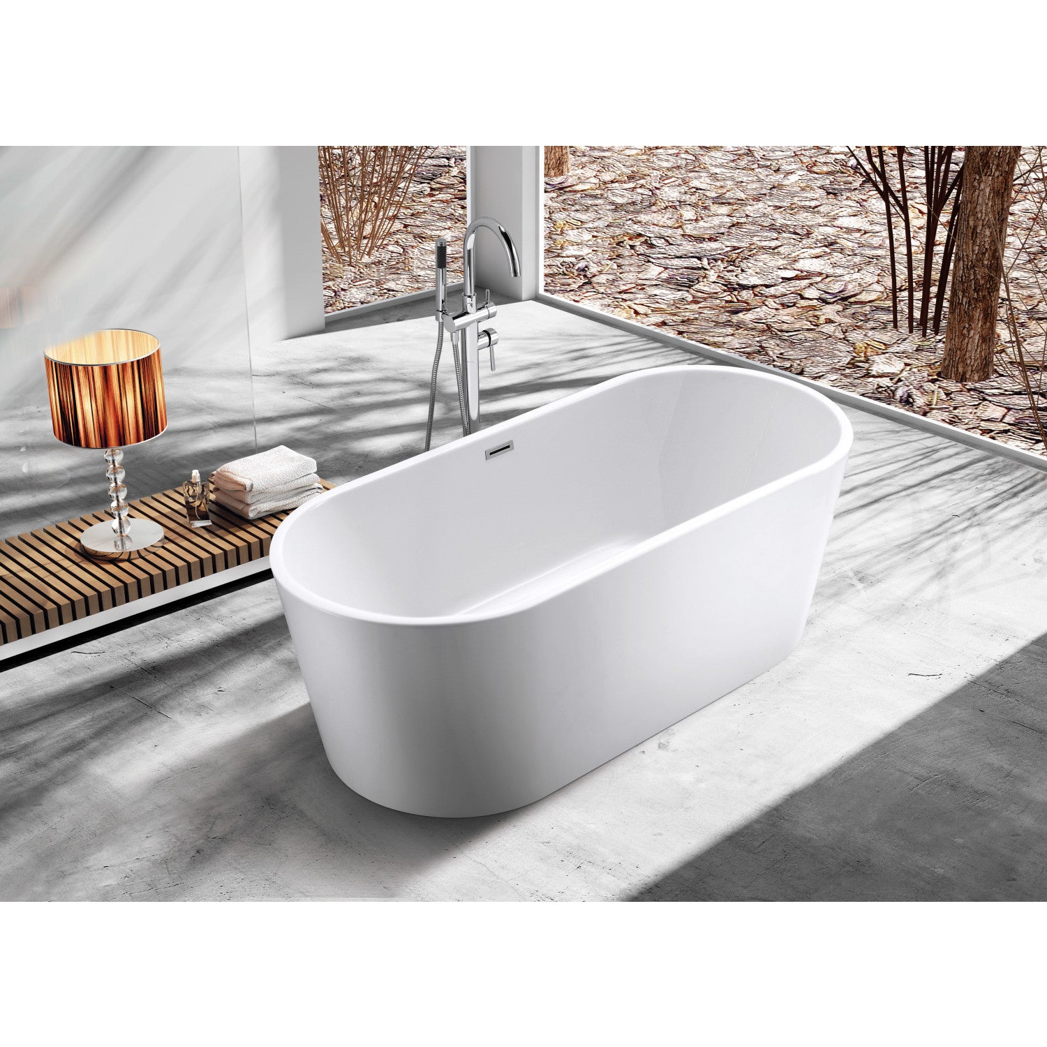 Aqua Eden 63 Inch Acrylic Oval Freestanding Bathtub - Double Ended Soaking Tub with Drain, Glossy White Finish | Perfect for Luxury Bathrooms & Spa Retreats