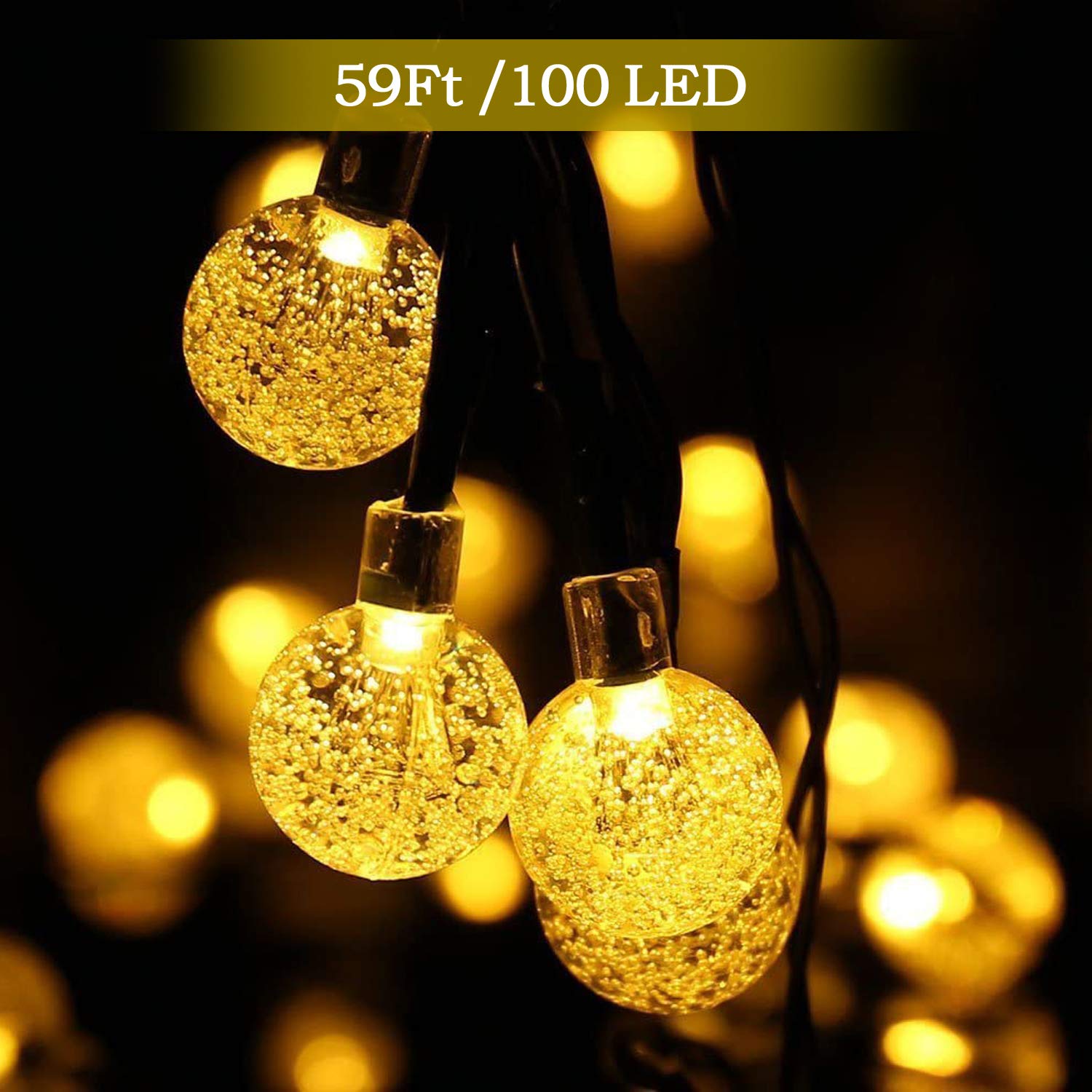 Unihoh 59Ft 100 LED Solar String Lights - Waterproof Outdoor Fairy Lights with 8 Modes for Garden, Patio, Wedding & Christmas Decor (Warm White) | Perfect for Backyard, Balcony, Gazebo & Indoor Party Lighting