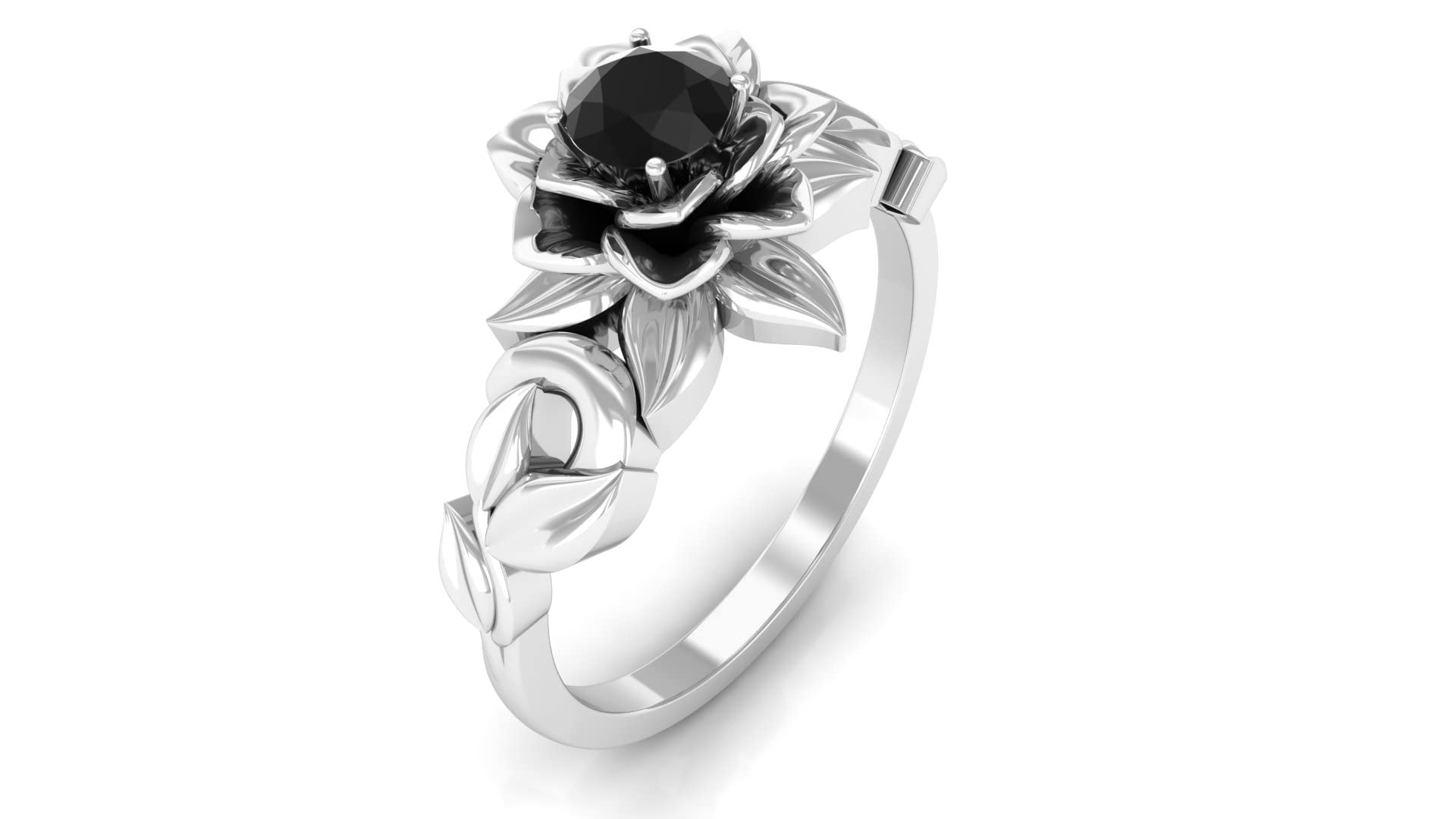 0.25 CT Black Diamond and 14K Solid Gold Ring for Women - April Birthstone Floral Inspired Jewelry - 4mm Round Cut Solitaire Engagement Ring | Perfect for Anniversary Gifts, Birthday Presents & Special Occasions
