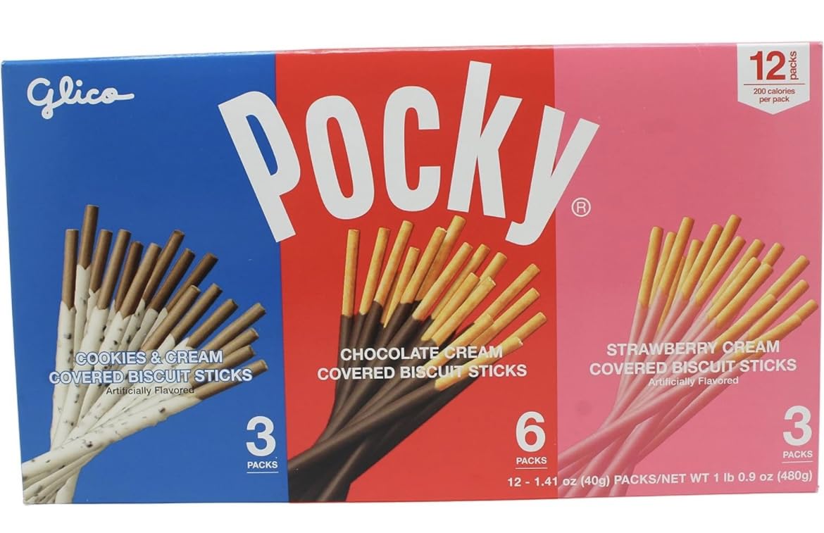 Pocky Chocolate Biscuit Sticks Variety Pack - Cookies & Cream, Chocolate & Strawberry Flavors (12 Count) | Japanese Snacks for Parties, Gifts & Office Treats