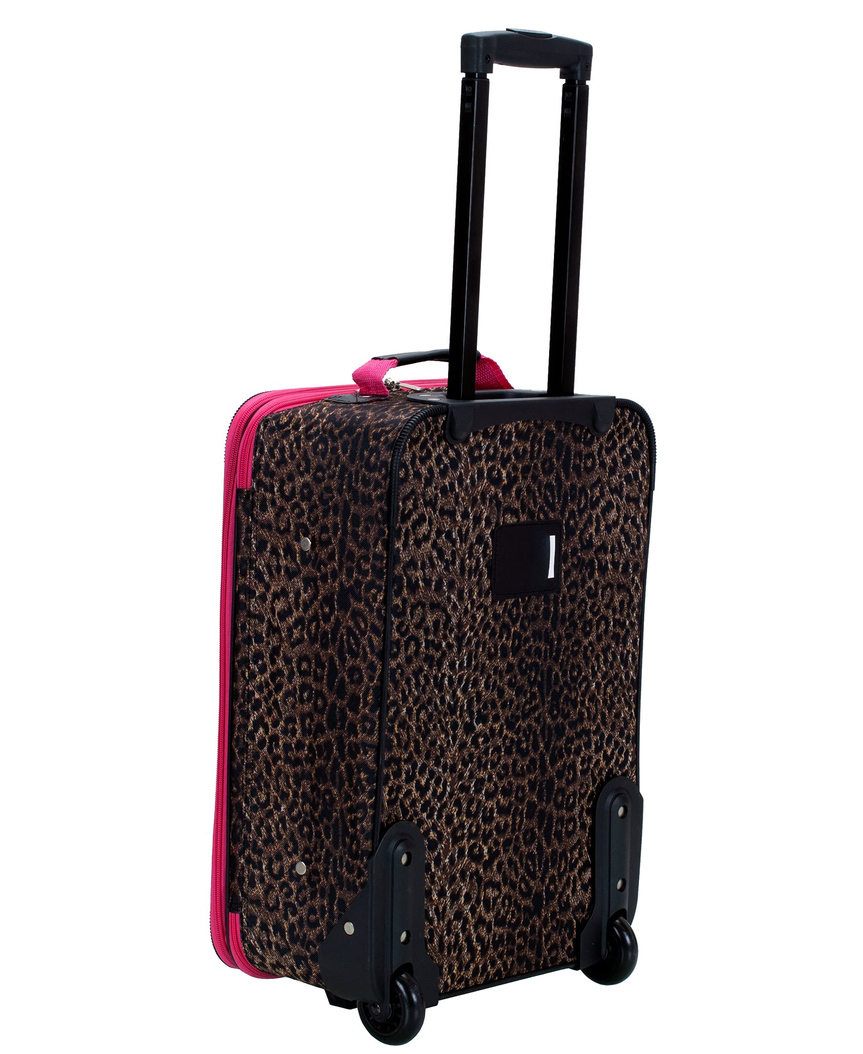 Rockland Jungle Softside Upright Luggage Set - 4-Piece Pink Leopard Print Suitcase (14/29/24/28 Inch) for Travel, Vacation & Business Trips - Lightweight Durable Spinner Luggage with TSA Lock