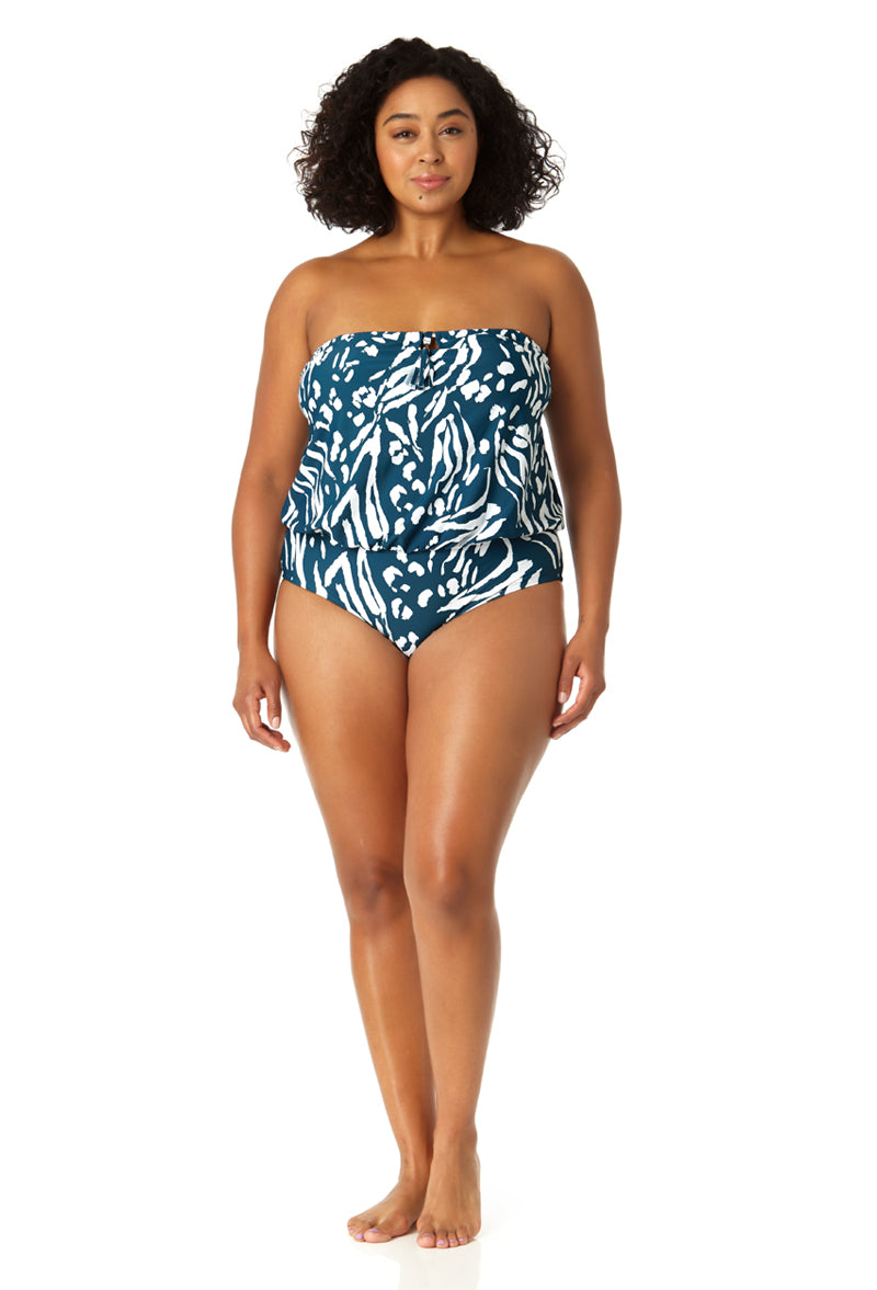 Anne Cole Plus Women's Strapless Blouson Keyhole One Piece Swimsuit - Sexy Plus Size Swimwear for Beach, Pool & Vacation