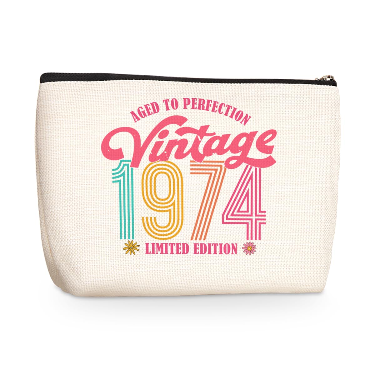 Vintage 1974 Makeup Bag Retro Cosmetic Pouch - 50th Birthday Gift for Women, Mother, Grandma - Perfect for Travel, Wedding Anniversary & Friendship Gifts - Ideal for Cosmetics Storage & Vintage Decor