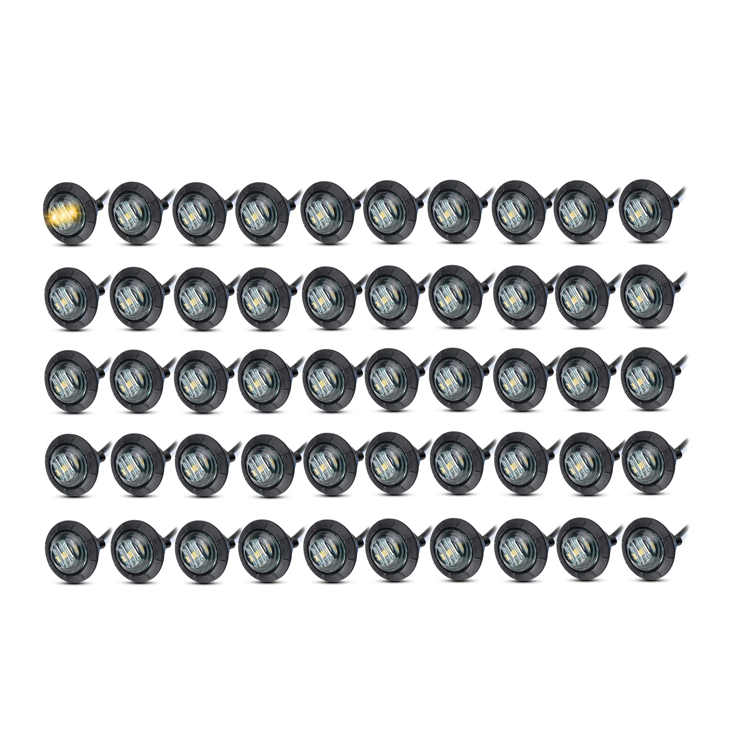 50 Pack MADCATZ Meerkatt 3/4 Inch Mini Round Smoked Amber LED Side Marker Lights - 12V DC Clearance Lights for Trucks, Vans, Boats, Trailers & Buses with Grommets - Perfect for Night Visibility & Vehicle Safety