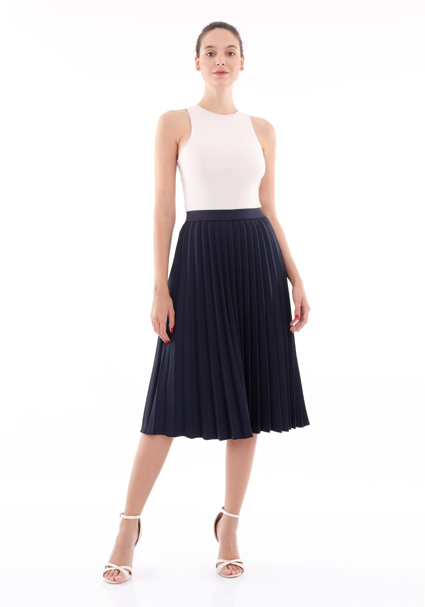 G-Line Women's Pleated Midi Skirt - High Waisted Knee Length A-Line Skirt for Office, Party & Casual Wear | Flowy Summer Skirts for Women