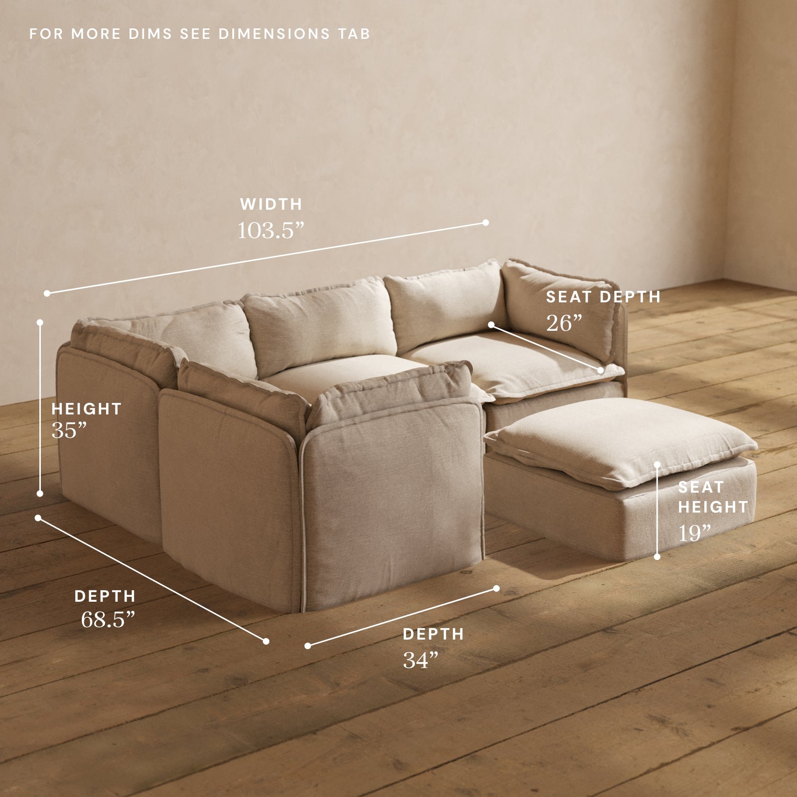 Premium Modular Performance 4-Seater Corner Sectional Sofa with Ottoman in Oat - Luxe Fabric Blend | Perfect for Living Room, Family Room & Home Theater Comfort