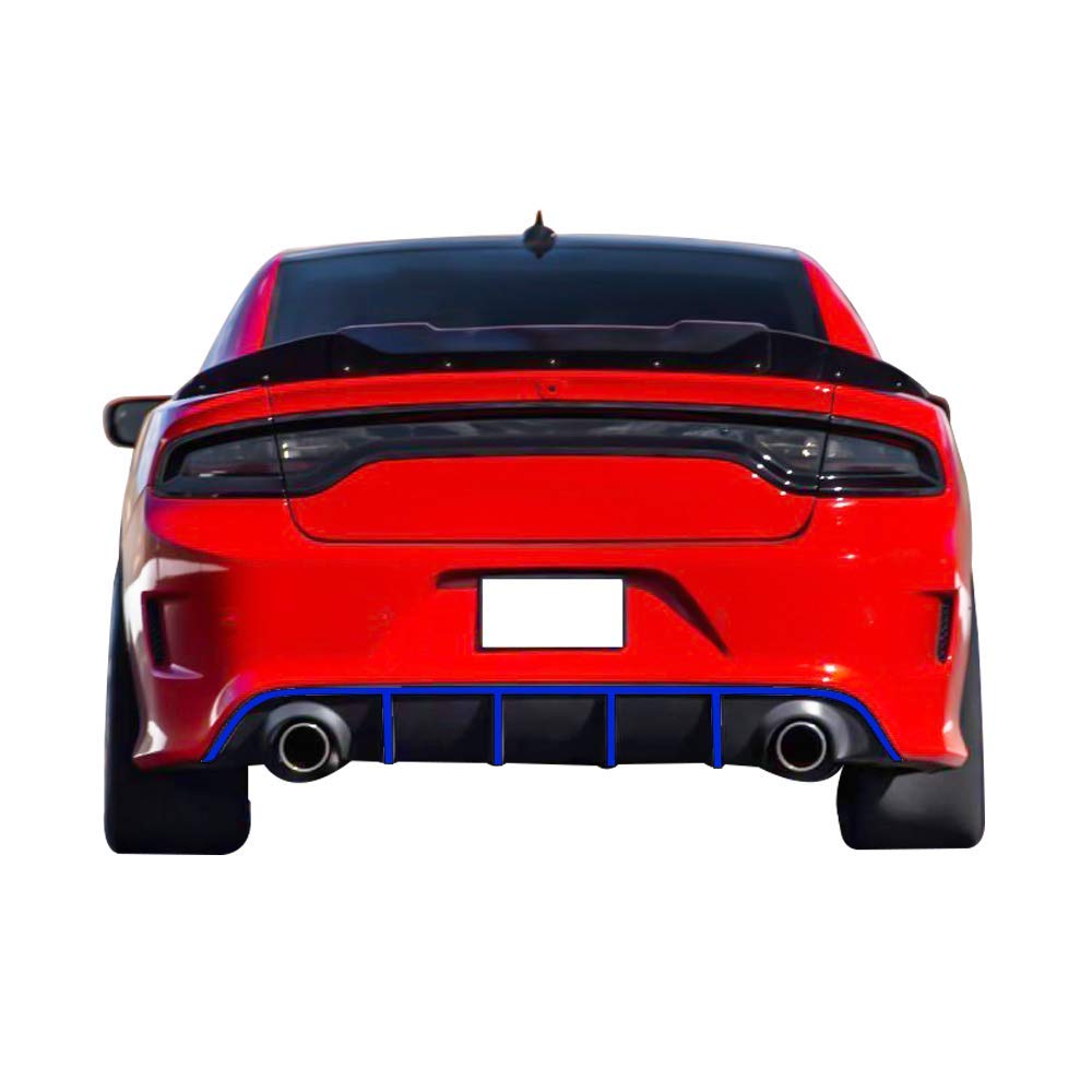 IKON MOTORSPORTS V3 Style Rear Diffuser with Blue Reflective Tape - Compatible with 2015-2023 Dodge Charger SRT | Aggressive Look & Enhanced Aerodynamics | Perfect for Car Enthusiasts & Street Racing