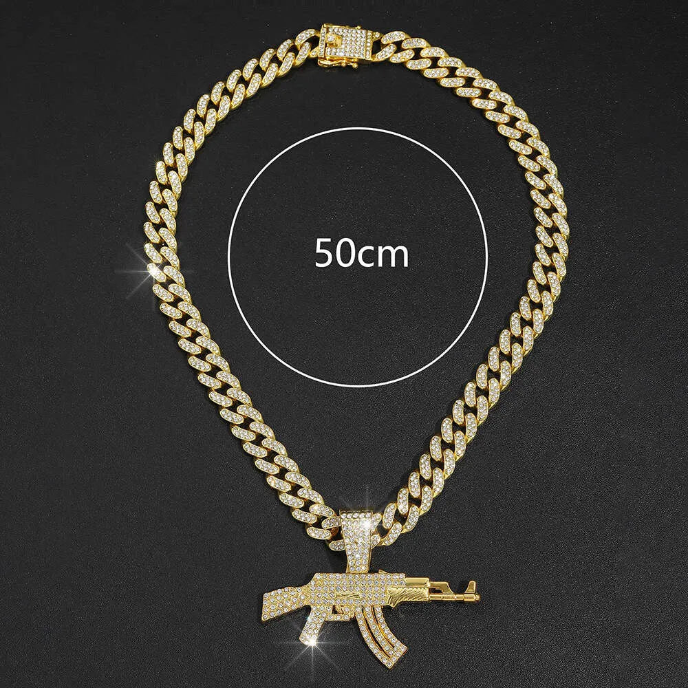 18K Gold AK47 Pendant Necklace for Men - Iced Out VVS Moissanite Hip Hop Gun Jewelry - Perfect for Rappers, Gangsta Style & Streetwear Fashion