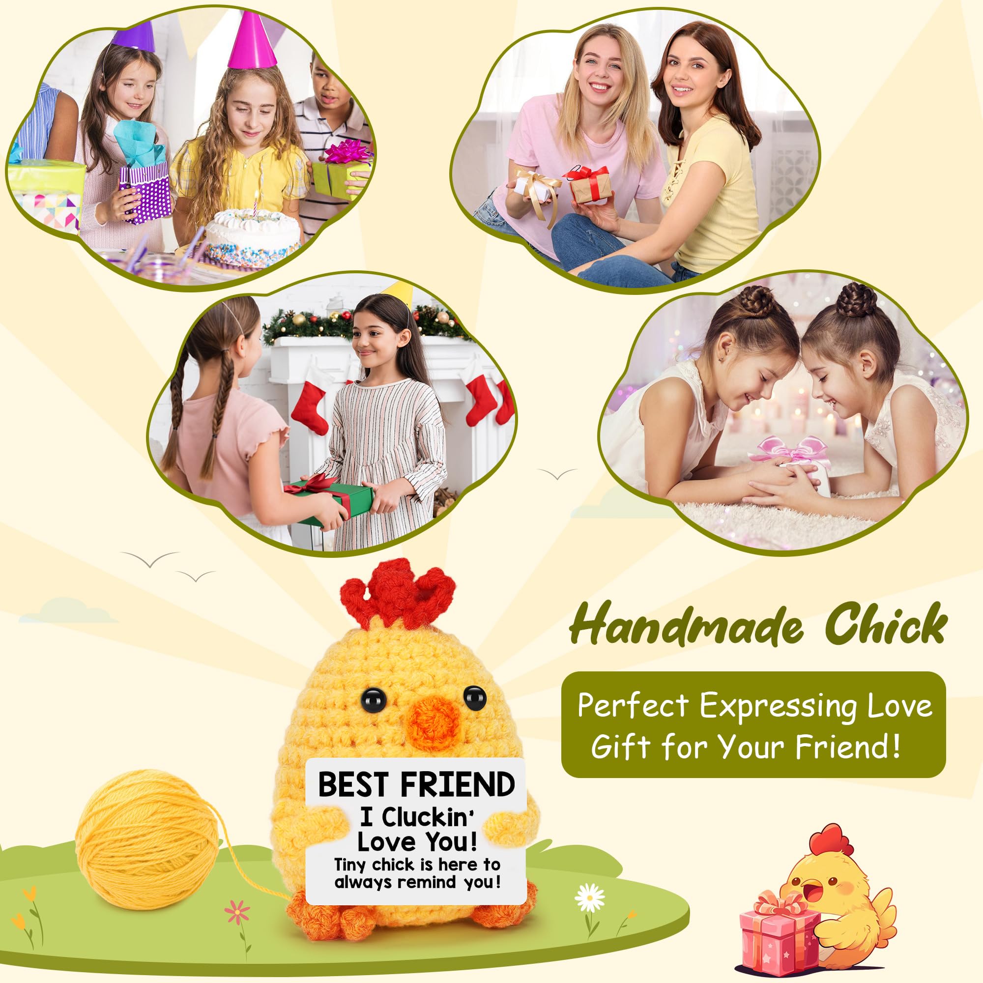 Funny Crochet Chicken Plush Toy - Best Friend Gift for Women, Teens, BFF, Birthday, Mother's Day & Graduation - Handmade Easter Basket Stuffer & Desk Decor - Perfect for Home Office, Dorm Room & Gift Giving