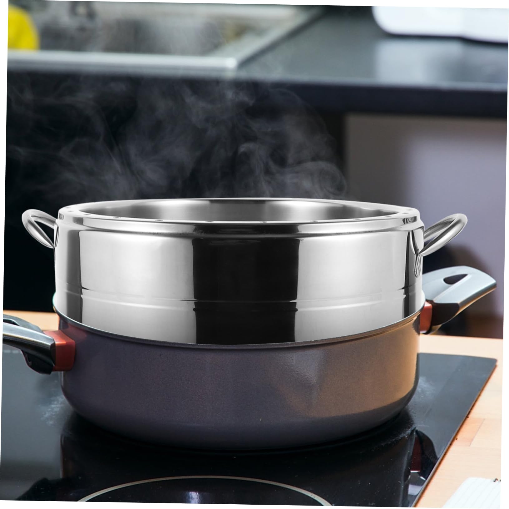 Angoily Universal Stainless Steel Steamer Pot - 32cm Metal Steamer Basket for Dim Sum, Dumplings, Buns, Vegetables, Meat & Fish | Perfect for Asian Cooking, Healthy Meal Prep & Restaurant-Style Steam Cooking