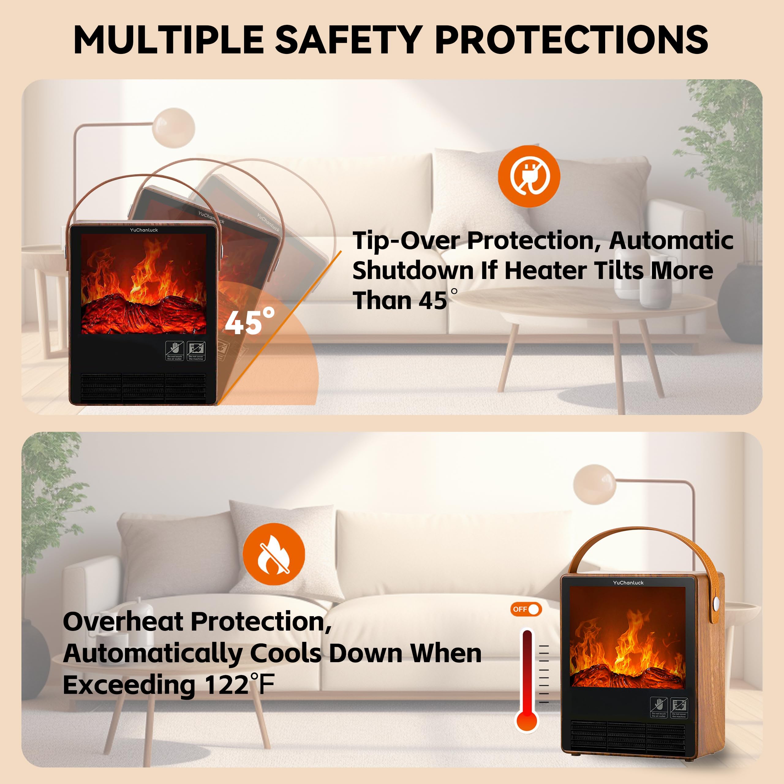 Portable Electric Fireplace Heater 1500W - Indoor Space Heater with Realistic 3D Flame Effect, Overheat & Tilt Protection - Perfect for Bedroom, Living Room & Office Warmth