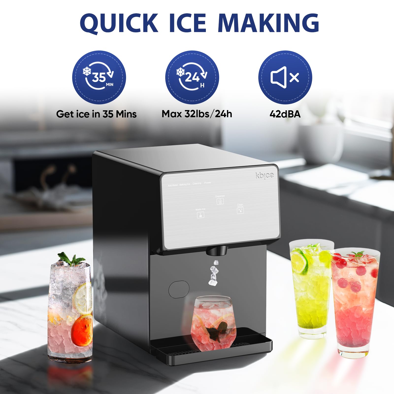 2.0 Countertop Nugget Ice Maker - 32lbs/24Hrs Soft Chewable Ice, LED Touch Panel & Self-Cleaning Function, Automatic Ice Dispenser - Perfect for Home Bars, Offices, and Outdoor Entertaining
