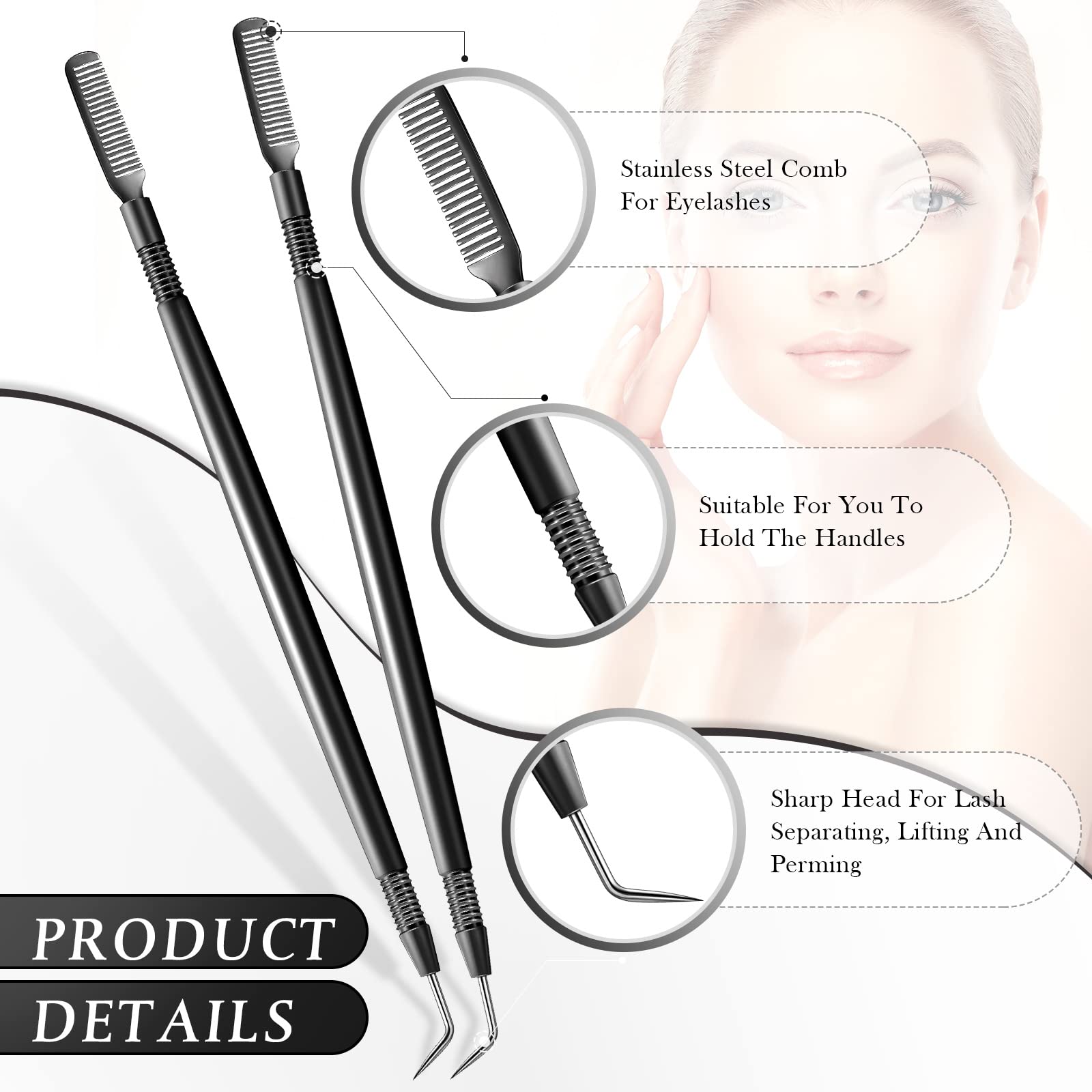 Chumia 2-Piece Stainless Steel Eyelash Lift Perm Kit - Lash Separator & Tint Tools for Professional Lash Lifting, Perming, Tinting & Curling - Perfect for Salon & Home Use (Black)