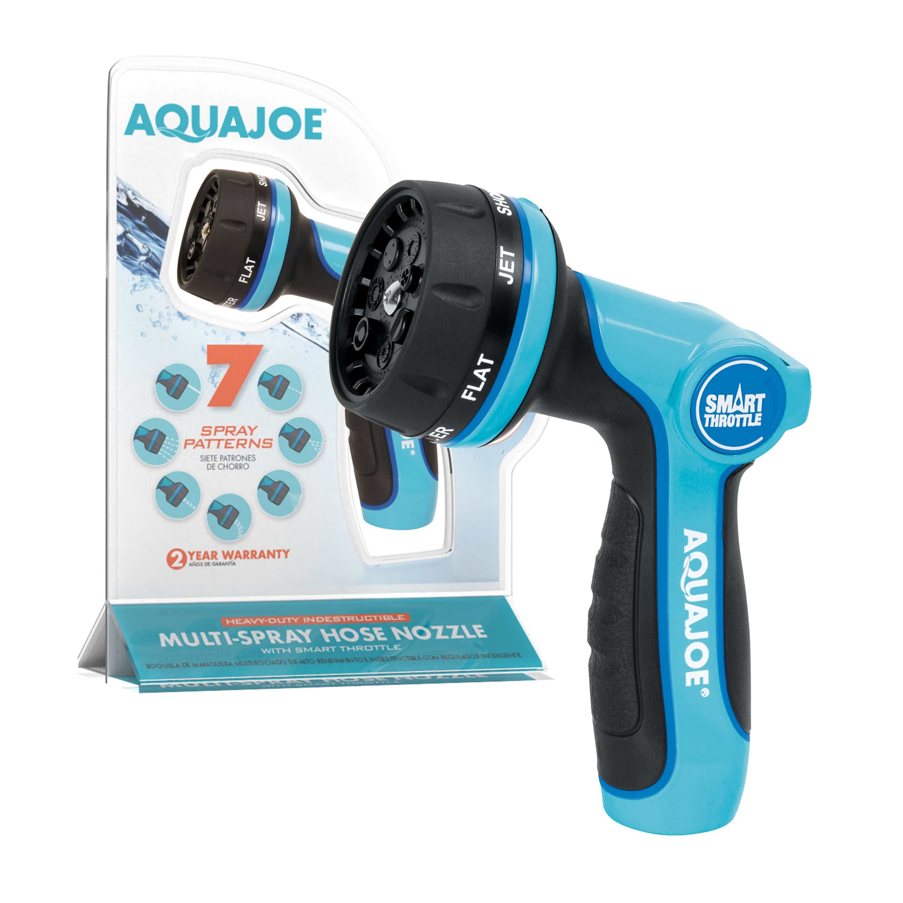 Aqua Joe AJHN102 Heavy Duty Multi Function Hose Nozzle with Smart Throttle - 7 Adjustable Spray Patterns for Garden, Car Washing & Outdoor Cleaning
