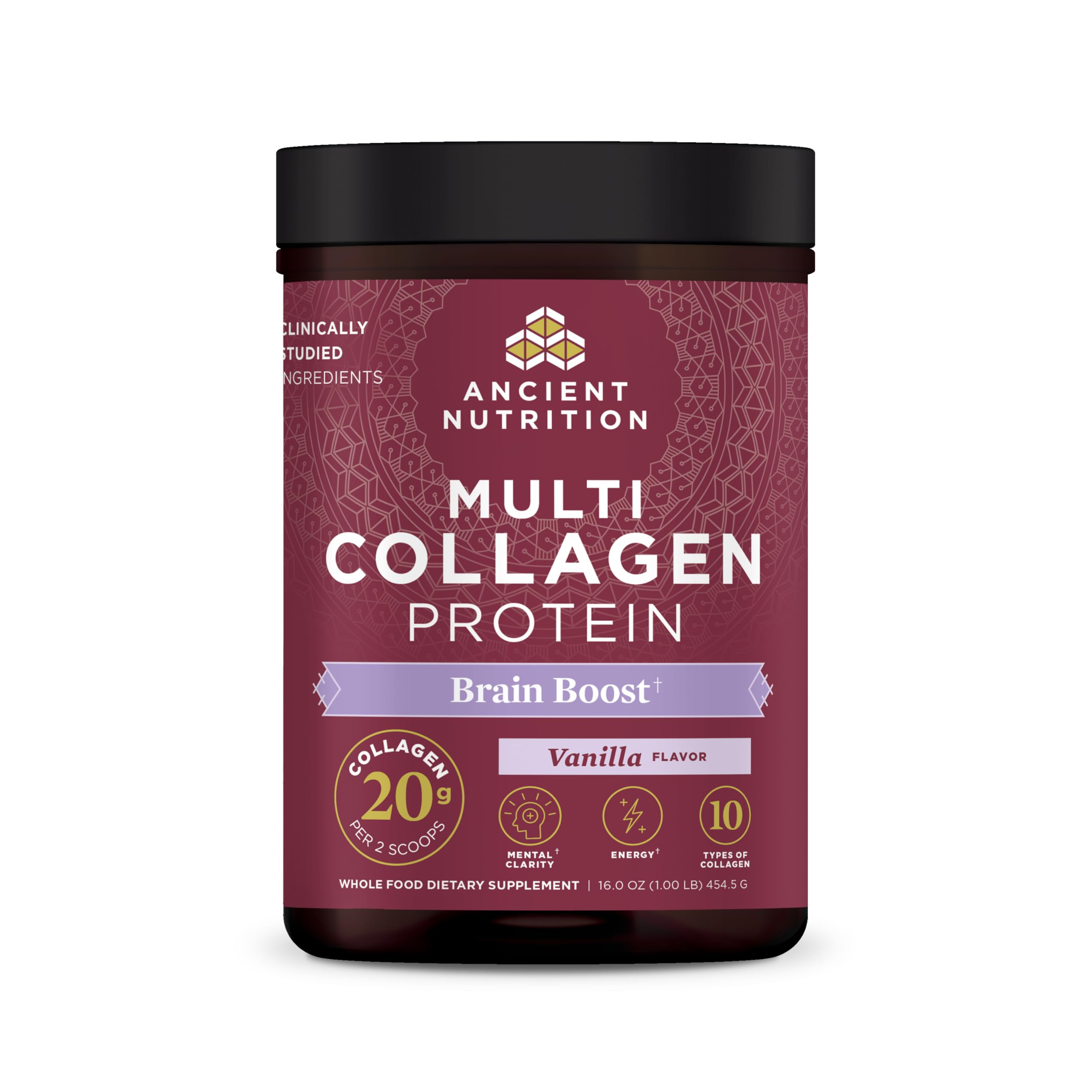 Ancient Nutrition Collagen Protein Powder with Brain Boost - Vanilla Flavor for Stress Management & Joint Support (45 Servings) | Supports Cognitive Function & Mobility for Active Lifestyles