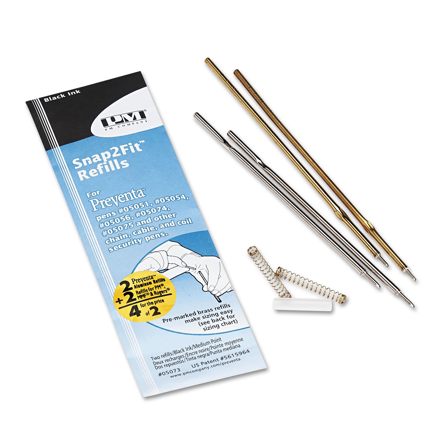 PM Company 05073 Black Medium Point Refill for Preventa, MMF Kable & Sentry Counter Pens - 2 Pack - Perfect for Office, Retail & Security Use