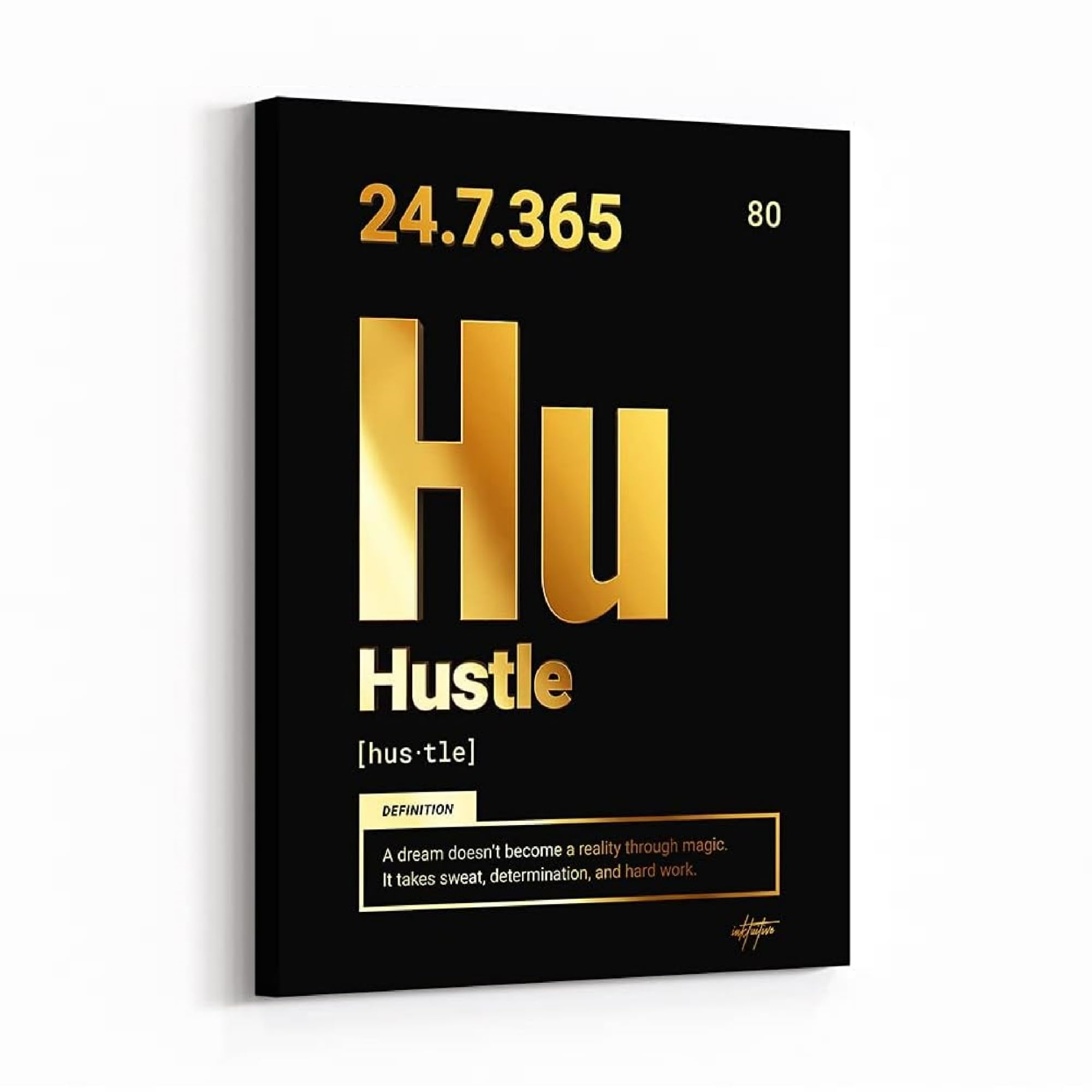 Inktuitive 'Periodic Hustle' Motivational Canvas Wall Art for Office & Home - 24x18 Inch Gold Frameless Inspirational Decor | Perfect for Workspace, Living Room & Gym Motivation