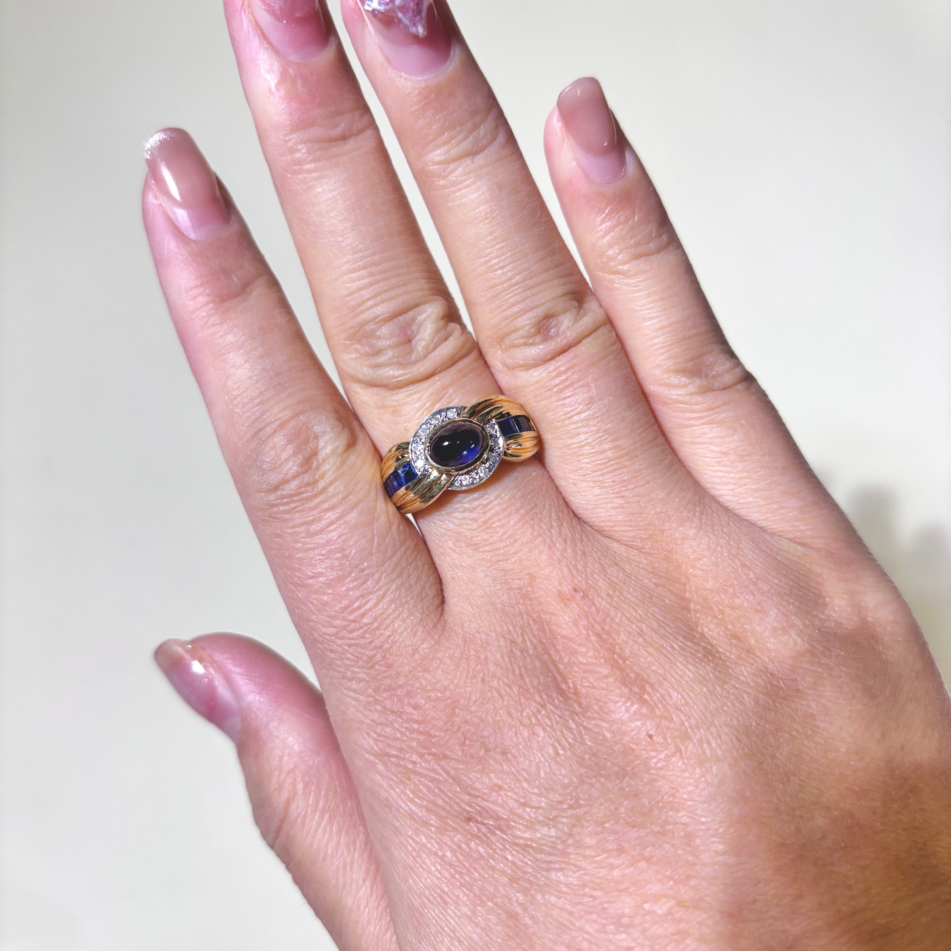 14K Yellow Gold Blue Sapphire & Diamond Cocktail Ring - 1.97ctw Sapphire & 0.10ctw Diamonds - Size 7.75 - Elegant Evening Wear & Special Occasion Jewelry Gift