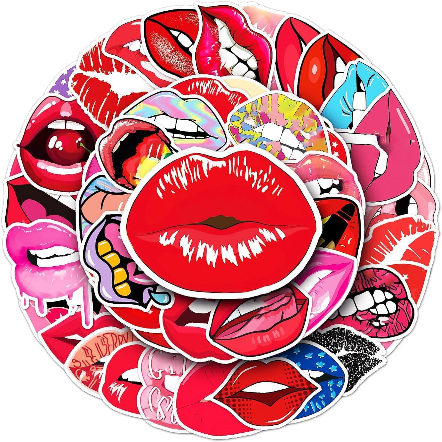 50 Pack Sexy Lips Stickers - Waterproof Vinyl Decals for Water Bottles, Laptop, Car, Phone, Guitar & Skateboard - Trendy Aesthetic Kiss Stickers for Girls, Teens, Boys & Adults - Perfect for DIY Crafts, Scrapbooking & Personalizing Accessories
