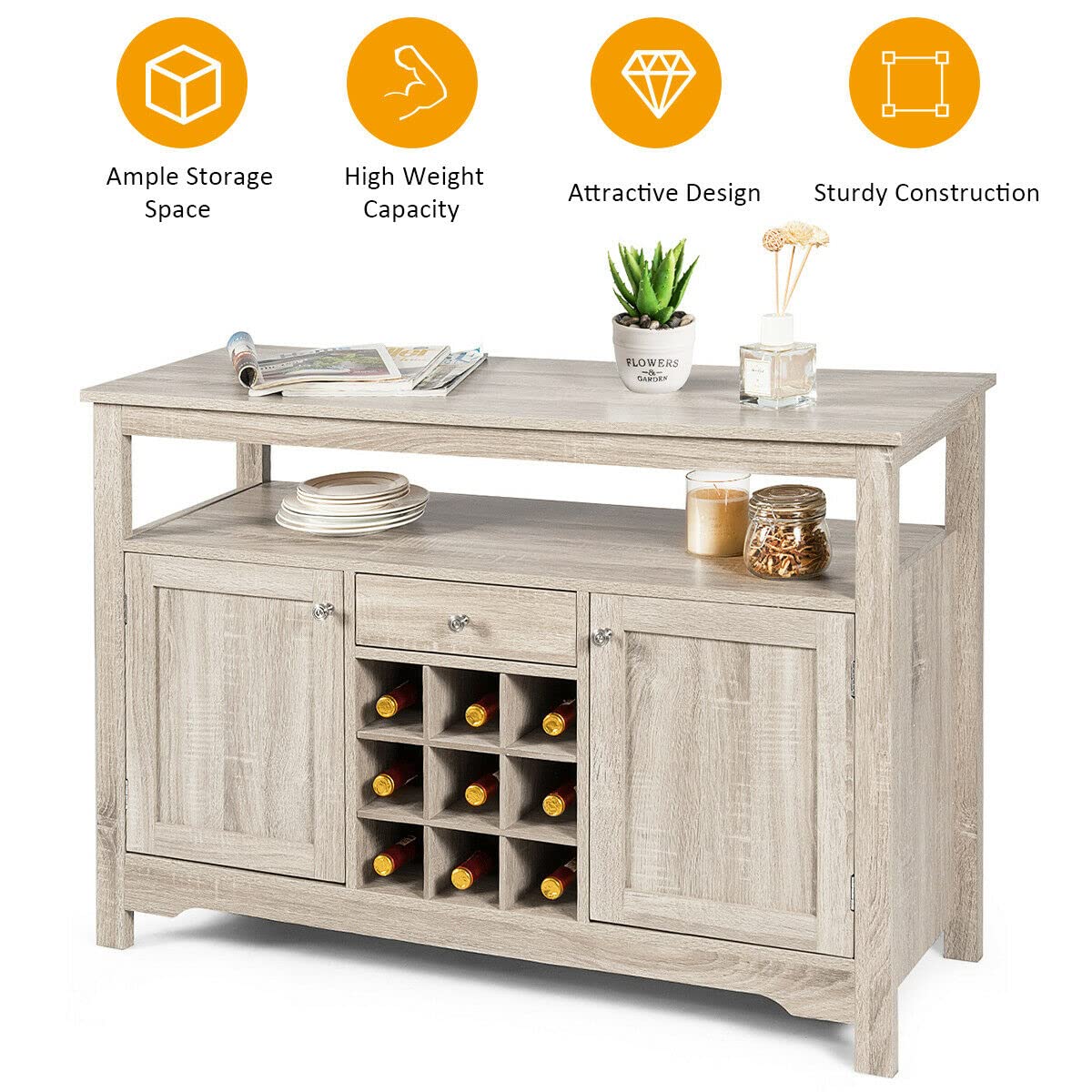 Modern Buffet Server with Cabinet - Kitchen Storage Sideboard with Doors & Drawers - Coffee Bar Cabinet for Living Room, Kitchen & Dining Room - Perfect for Entertaining, Storage & Home Decor