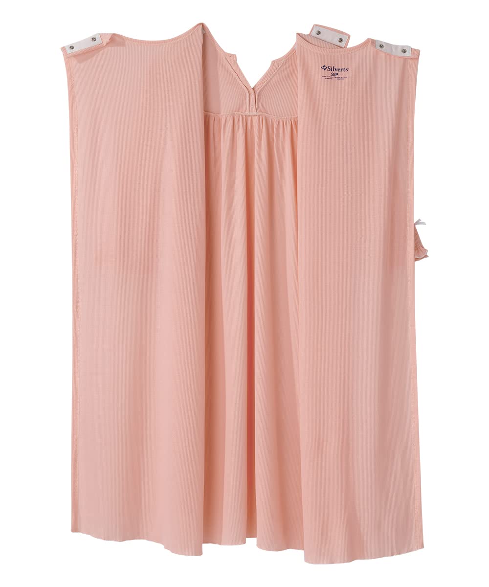 Women's Open Back Adaptive Waffle Knit Nightgown - Comfortable Hospital Gown for Seniors with Decorative Bows | Easy Wear for Post-Surgery, Elderly Care & Home Recovery