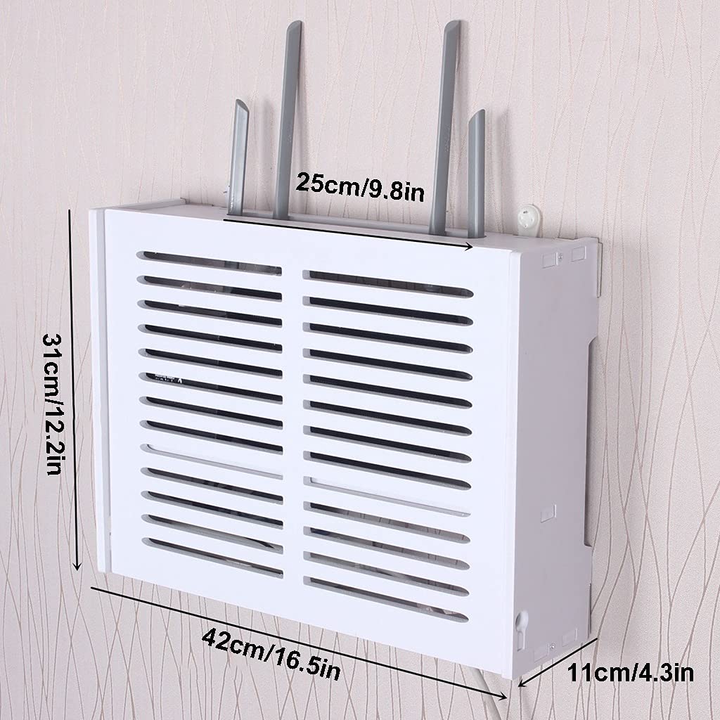 Wall Mount WiFi Router Storage Shelf - No Drill Network Set Top Box Organizer with Cable Management for TV Stand, Living Room, Office & Home Theater