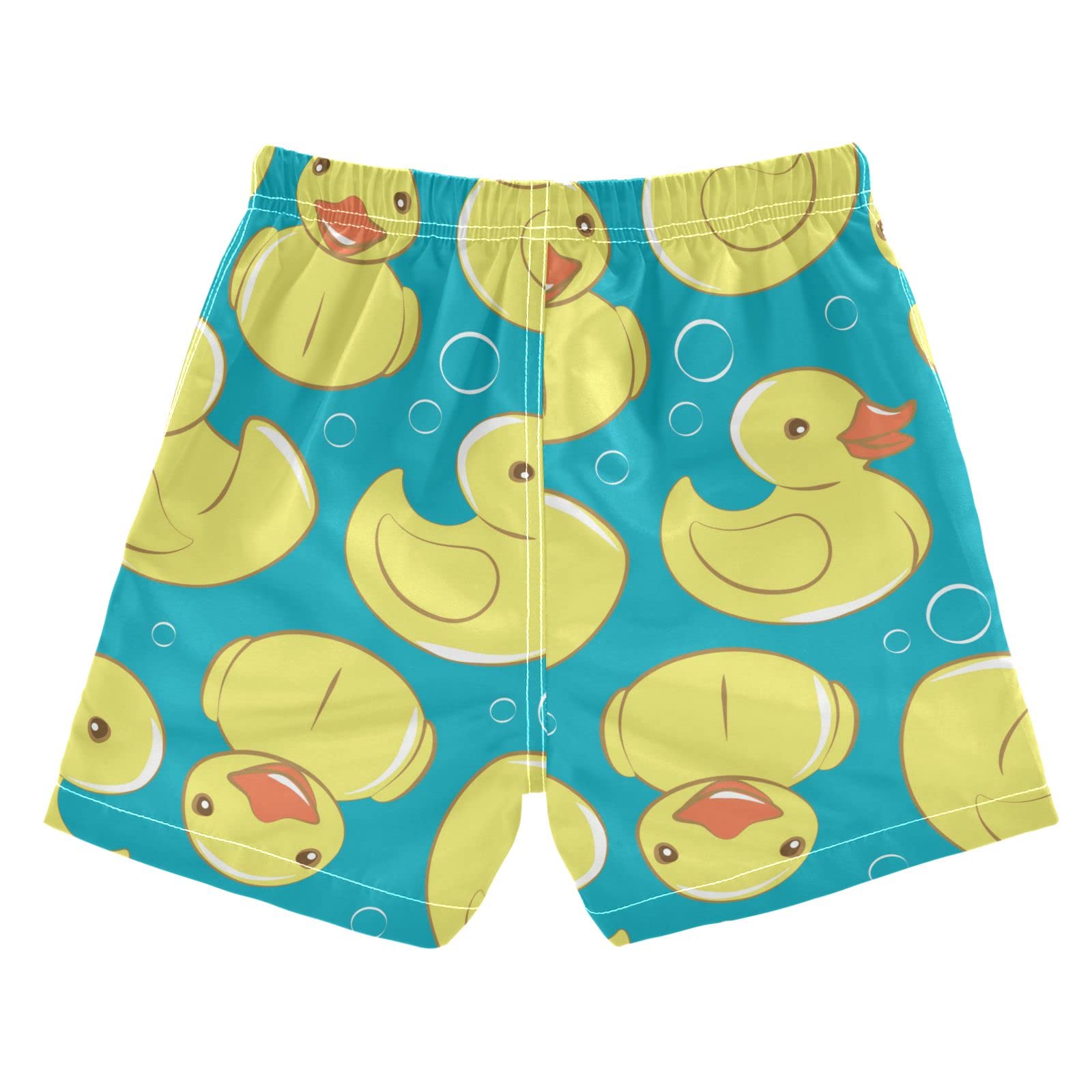 Yellow Rubber Duck Boys Swim Trunks - Quick Dry Toddler Swimwear with Adjustable Waist | Fun Bubble Print Bathing Suits for Beach, Pool & Water Play (Sizes 2T-16)