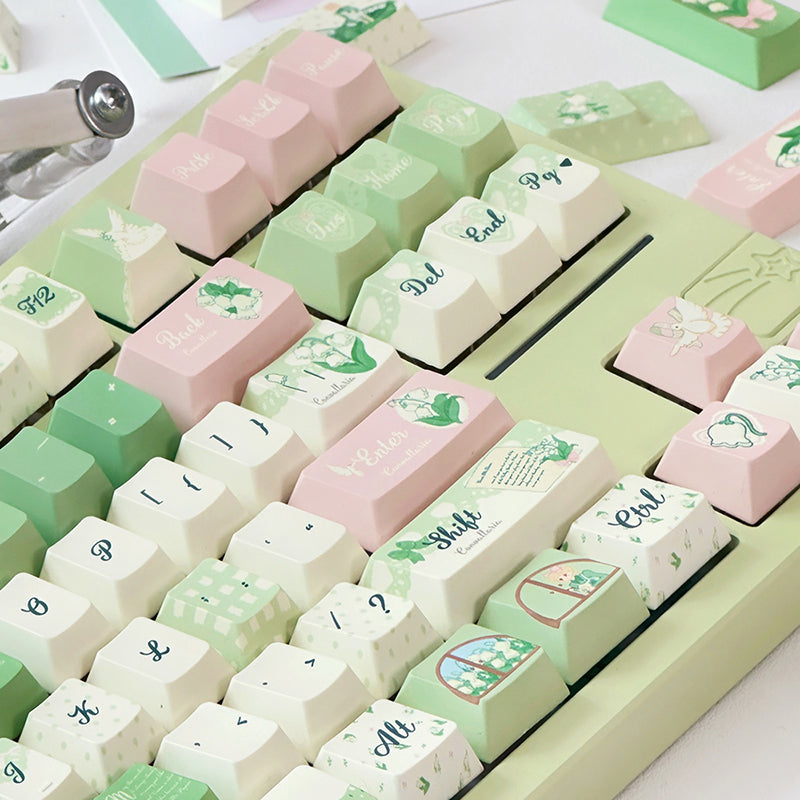 ACGAM Lily of the Valley Cherry Profile Keycap Set - 131 Keys PBT Dye-Sublimated Keycaps for Mechanical Keyboards (Perfect for Typing, Gaming & Office Work)