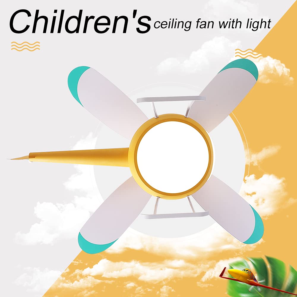 42 Inch Kids Helicopter Ceiling Fan with Remote Control & LED Lights - Cartoon Bedroom Fan for Boys & Girls - Perfect for Children's Room, Nursery, Playroom (Yellow)
