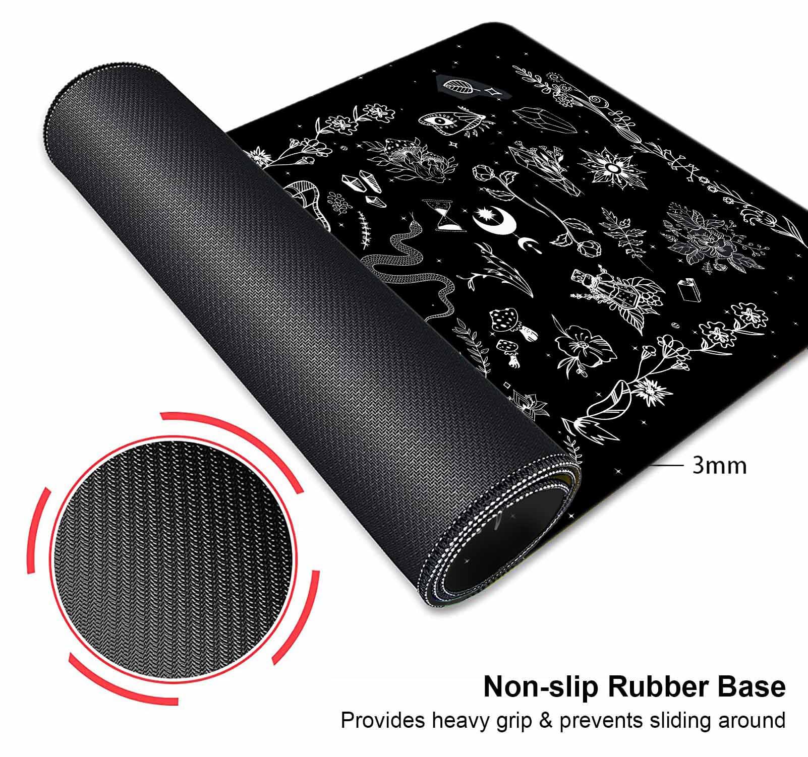 Gothic Large Mouse Pad - Black Occult XXL Desk Mat with Celestial Mushroom Design for Gaming & Office Use | Halloween Witchy Decor | Perfect Gift for Gamers & Office Workers