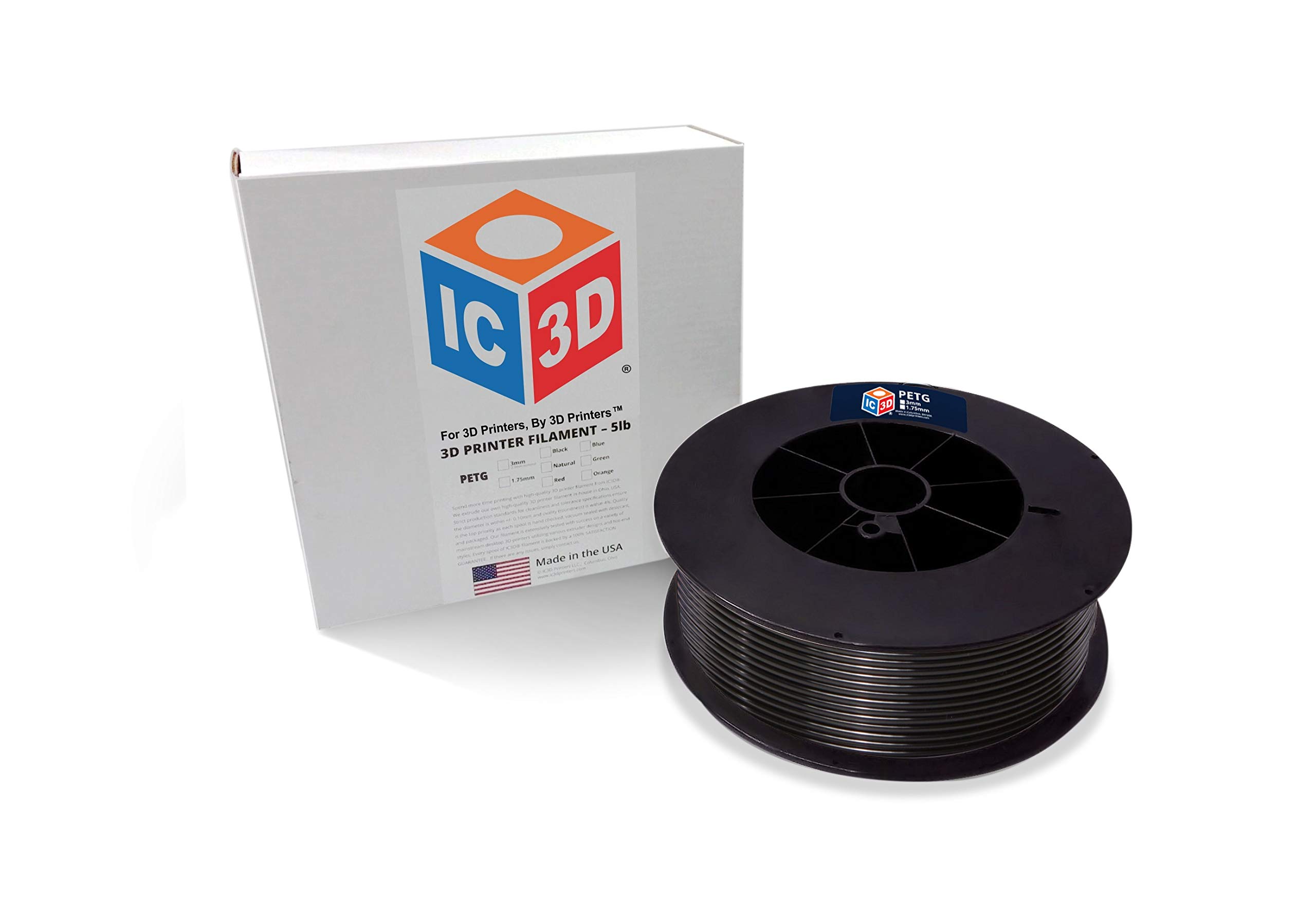 Premium Black 2.85mm PETG 3D Printer Filament - 2.5kg Spool - High Precision +/- 0.05mm - Professional Grade 3D Printing Material - Made in USA - Perfect for Cosplay Props, Functional Parts & Industrial Prototyping