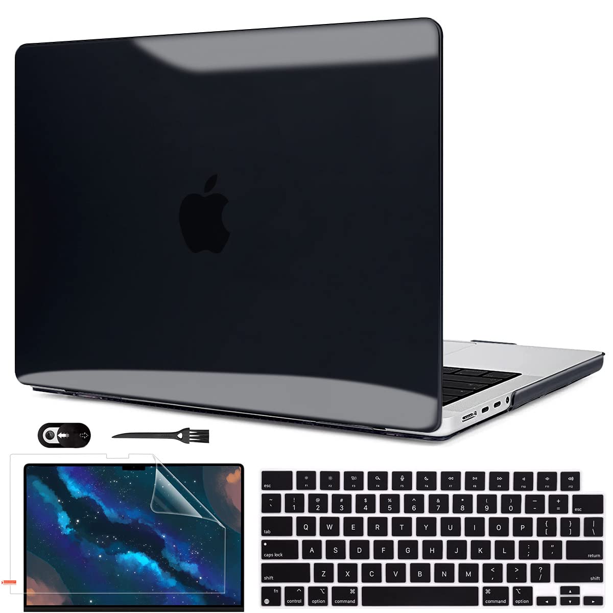LCMOCICO Hard Shell Case for MacBook Pro 14 inch (2021-2022 Model A2442 M1 Pro/Max) - Protective Cover with Keyboard Skin, Screen Protector & Webcam Cover | Crystal Black | Perfect for Office, Travel & Home Use