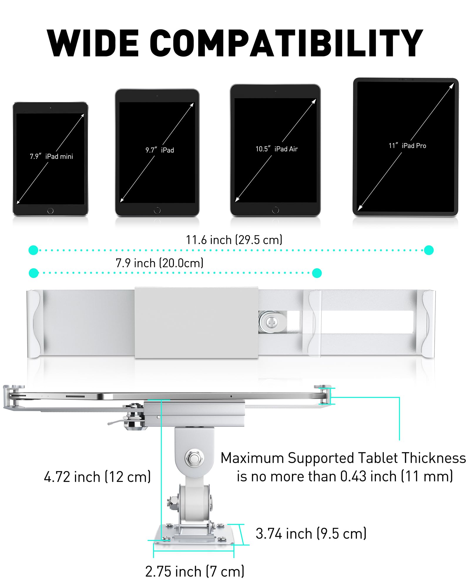 AboveTEK 360° Rotating Anti-Theft Tablet Wall Mount for iPad Pro/Air/Mini, Galaxy Tab 7