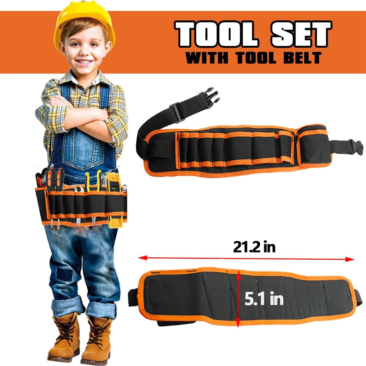 **22-Piece Real Kids Tool Set with Woodworking & Construction Tools – Pretend Play, DIY Learning for Boys & Girls – Perfect Gift with Tool Belt for Home Projects & Beginner Builders**