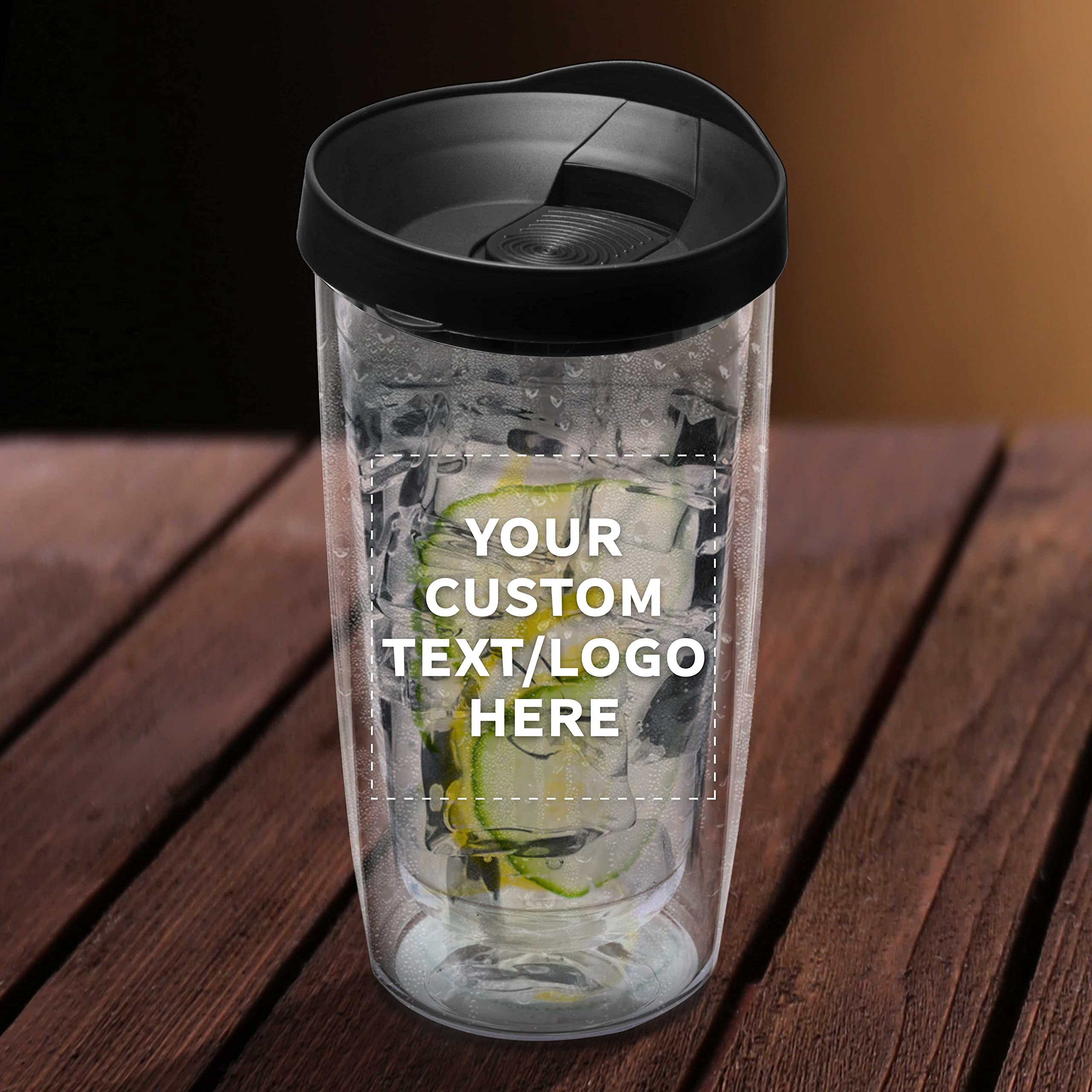 Custom 14 oz Double Wall Plastic Tumblers with Slid-Lock Lid - 50 Pack Personalized Coffee Cups for Travel, Office & Outdoor - Black (Text/Logo Printing Available) - Insulated Cold & Hot Drink Containers for Coffee, Tea, Smoothies & More