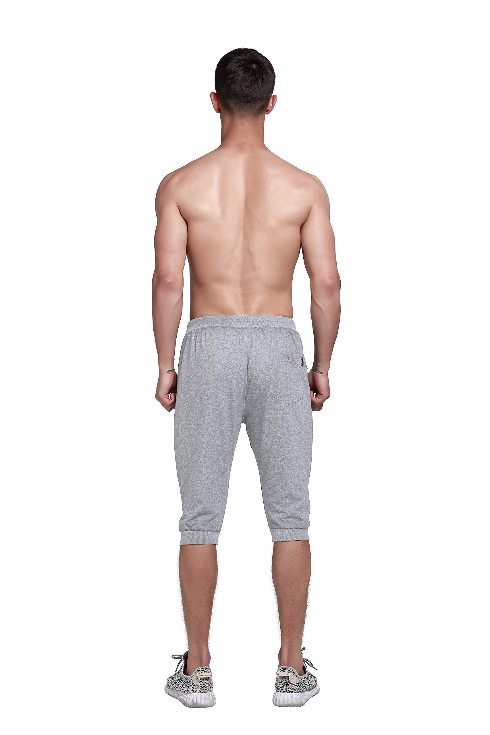 Men's 3/4 Length Cotton Jogger Pants with Zipper Pockets - Breathable Casual Running Capri for Gym Workout & Outdoor Activities | Below Knee Athletic Shorts for Men | Perfect for Jogging, Yoga, and Everyday Wear