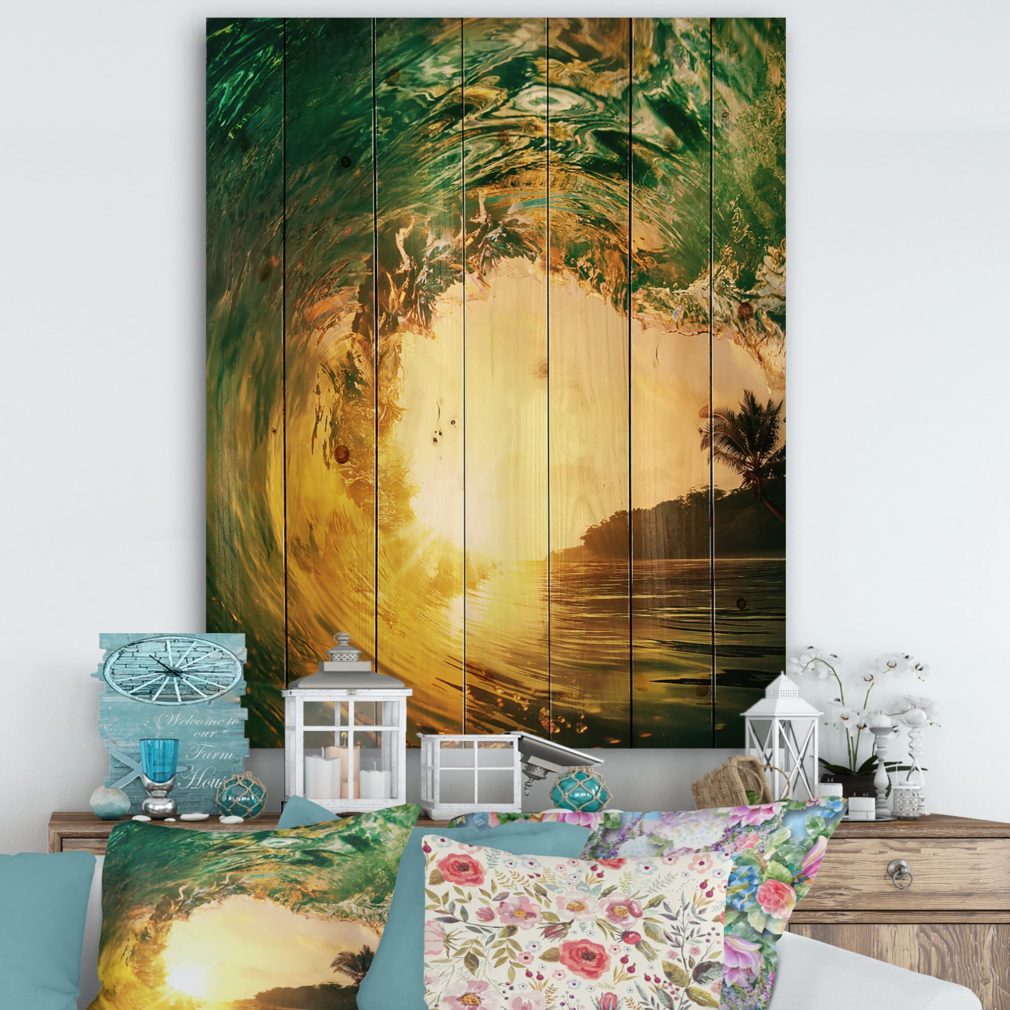 DesignQ Ocean Waves Wood Wall Art - Coastal Decor for Beach House